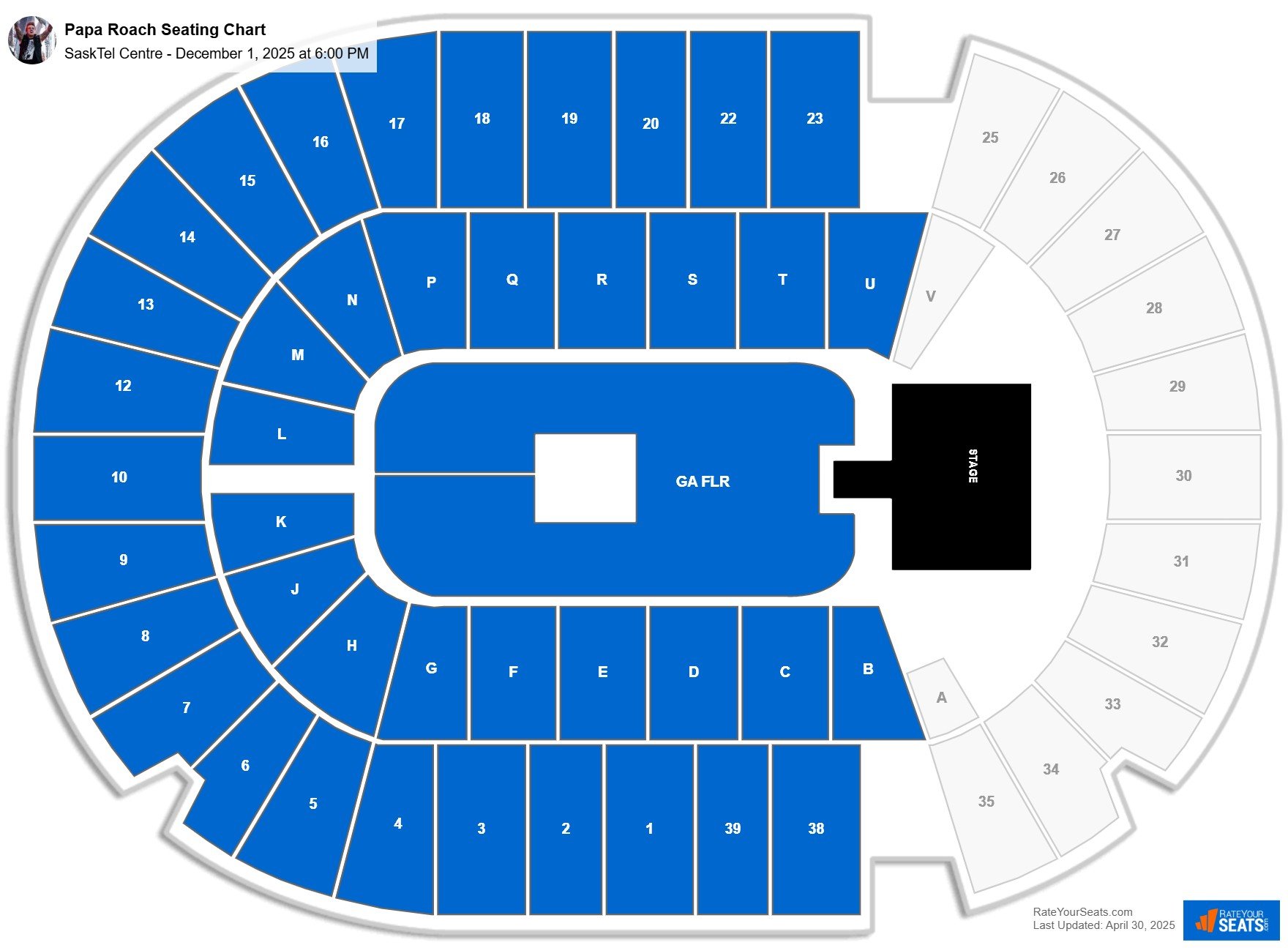 Papa Roach seating chart SaskTel Centre