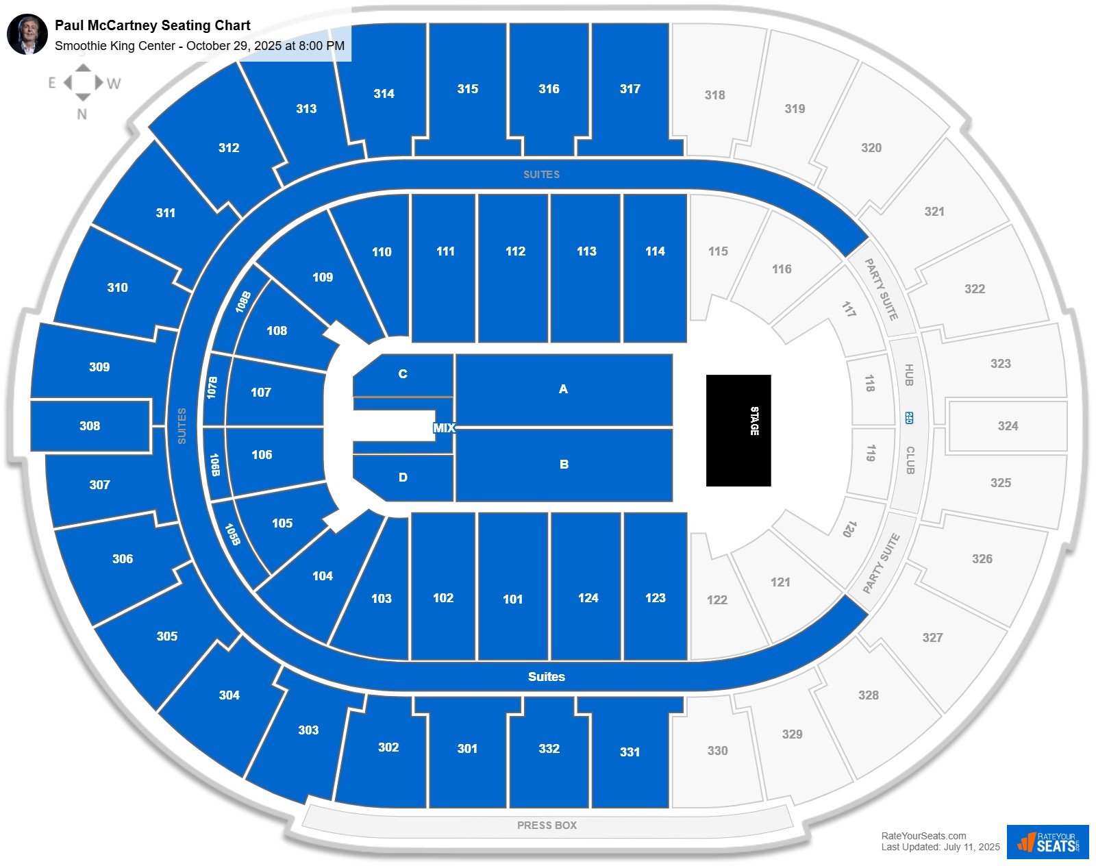 Paul McCartney seating chart Smoothie King Center