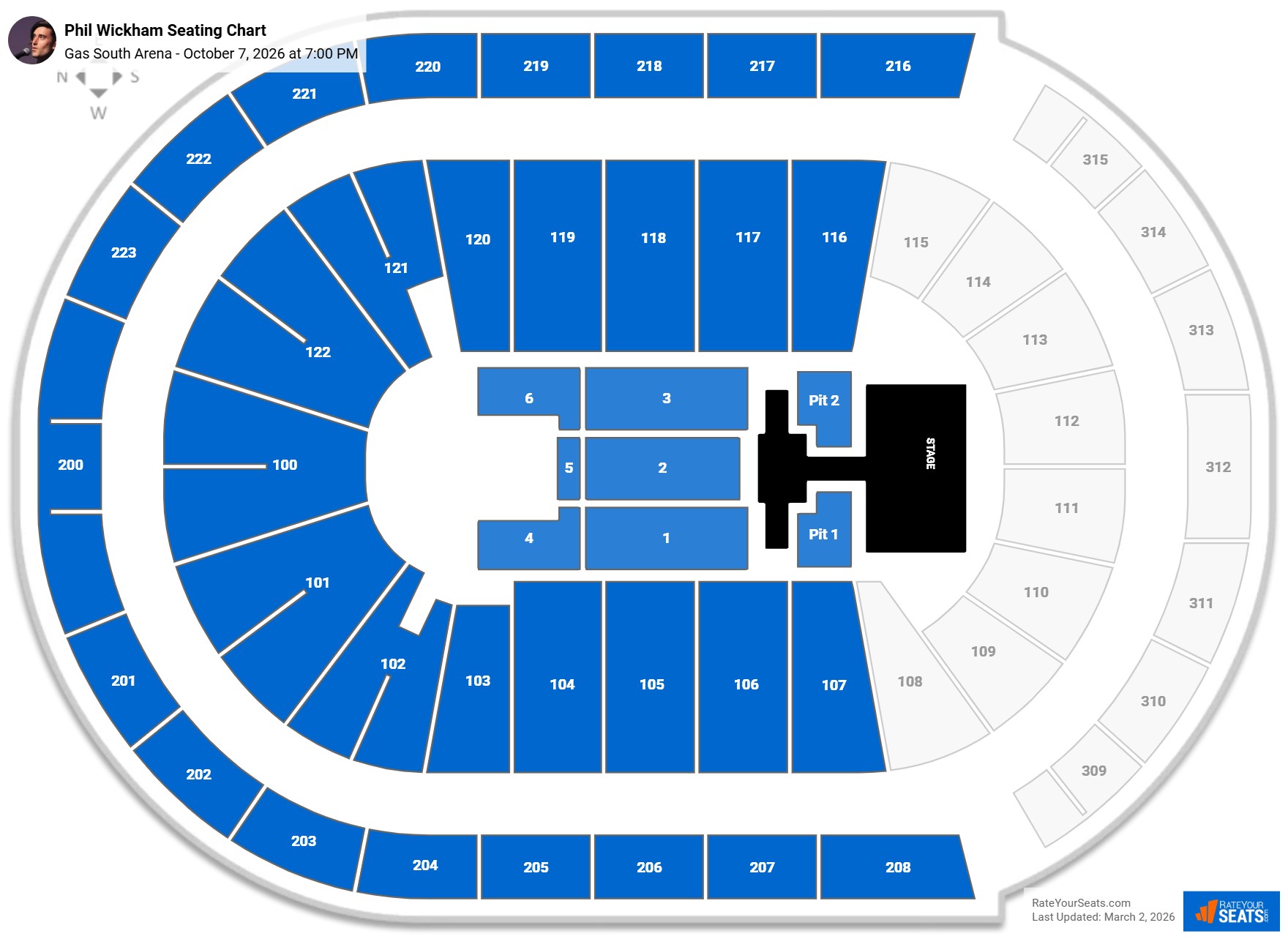 Phil Wickham seating chart Gas South Arena