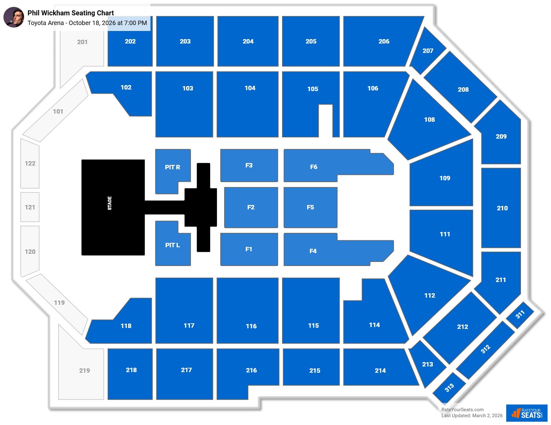 Phil Wickham seating chart Toyota Arena