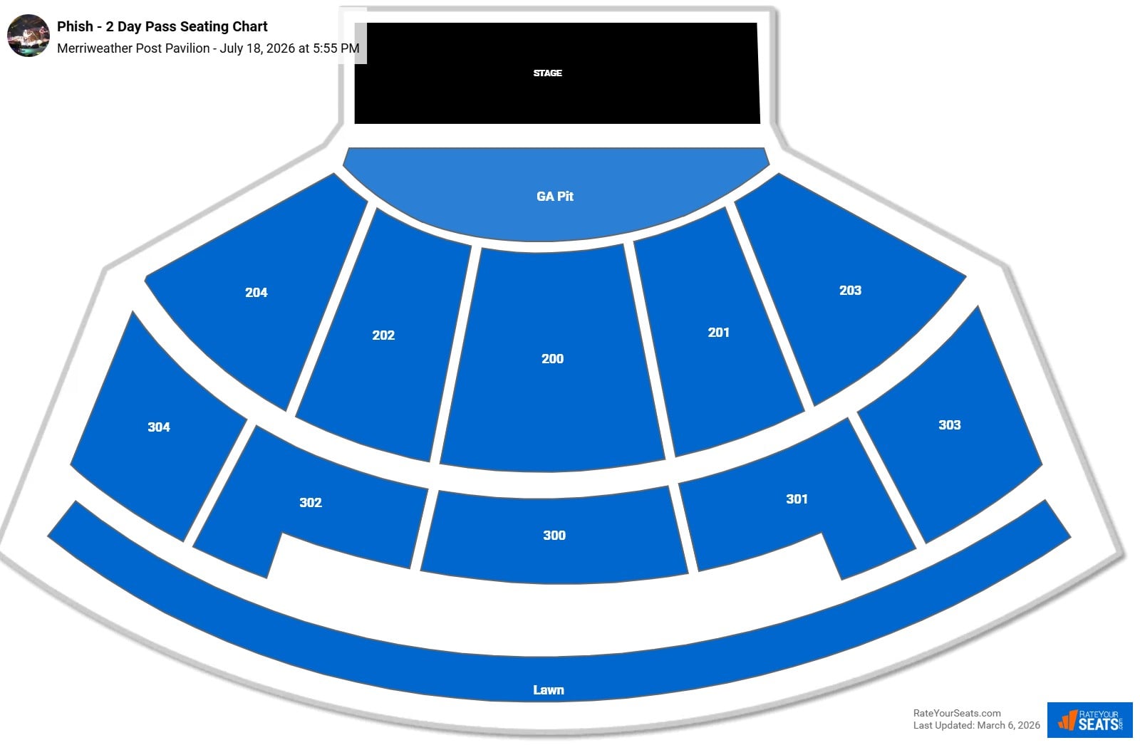 Phish - 2 Day Pass seating chart Merriweather Post Pavilion
