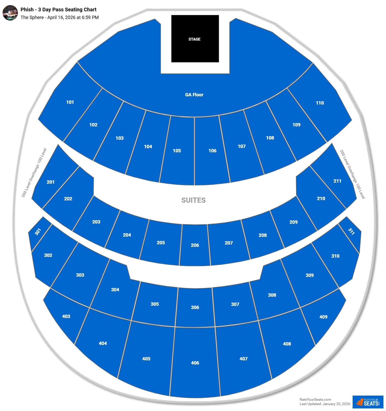 Phish - 3 Day Pass seating chart The Sphere