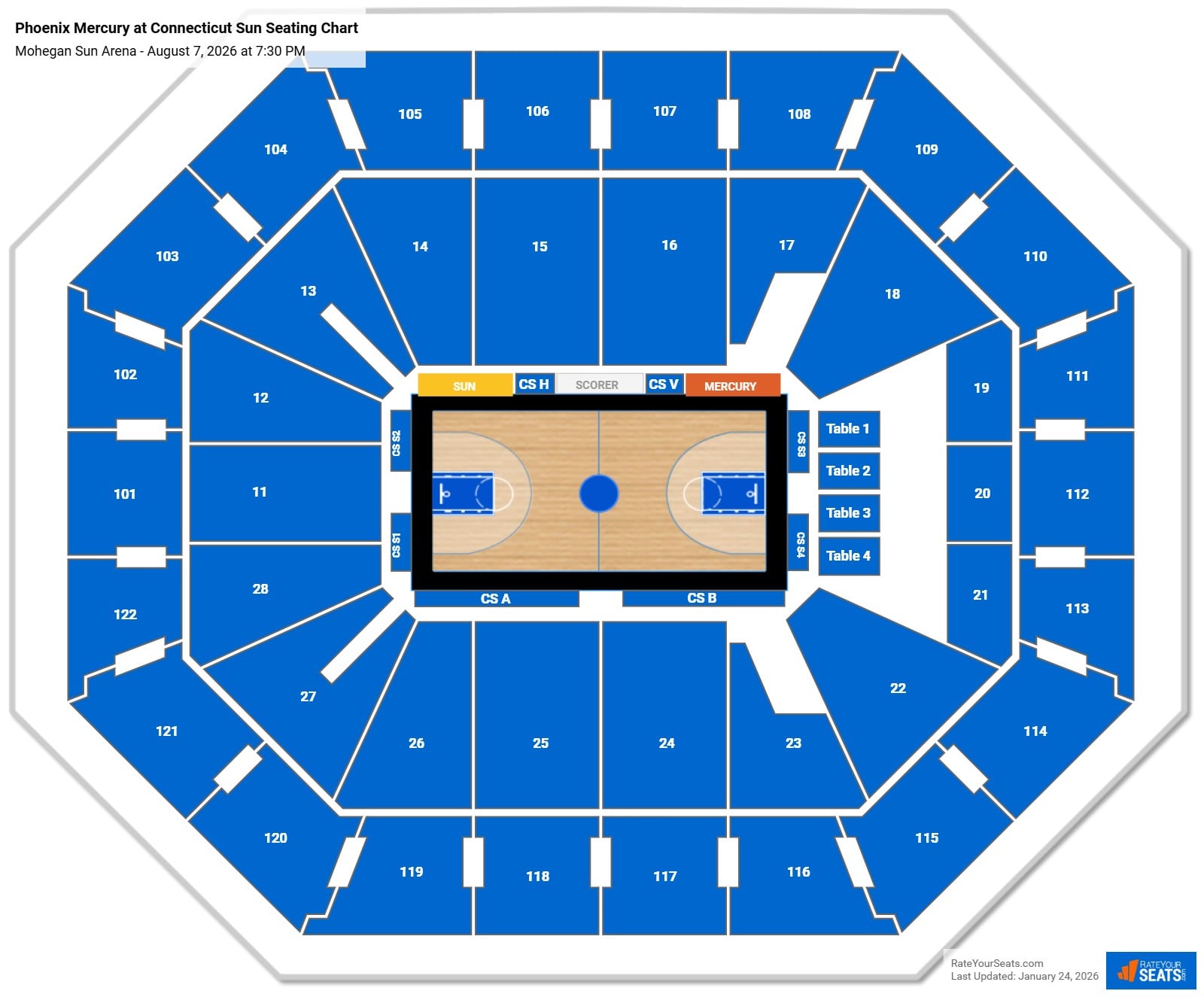 Phoenix Mercury at Connecticut Sun seating chart Mohegan Sun Arena