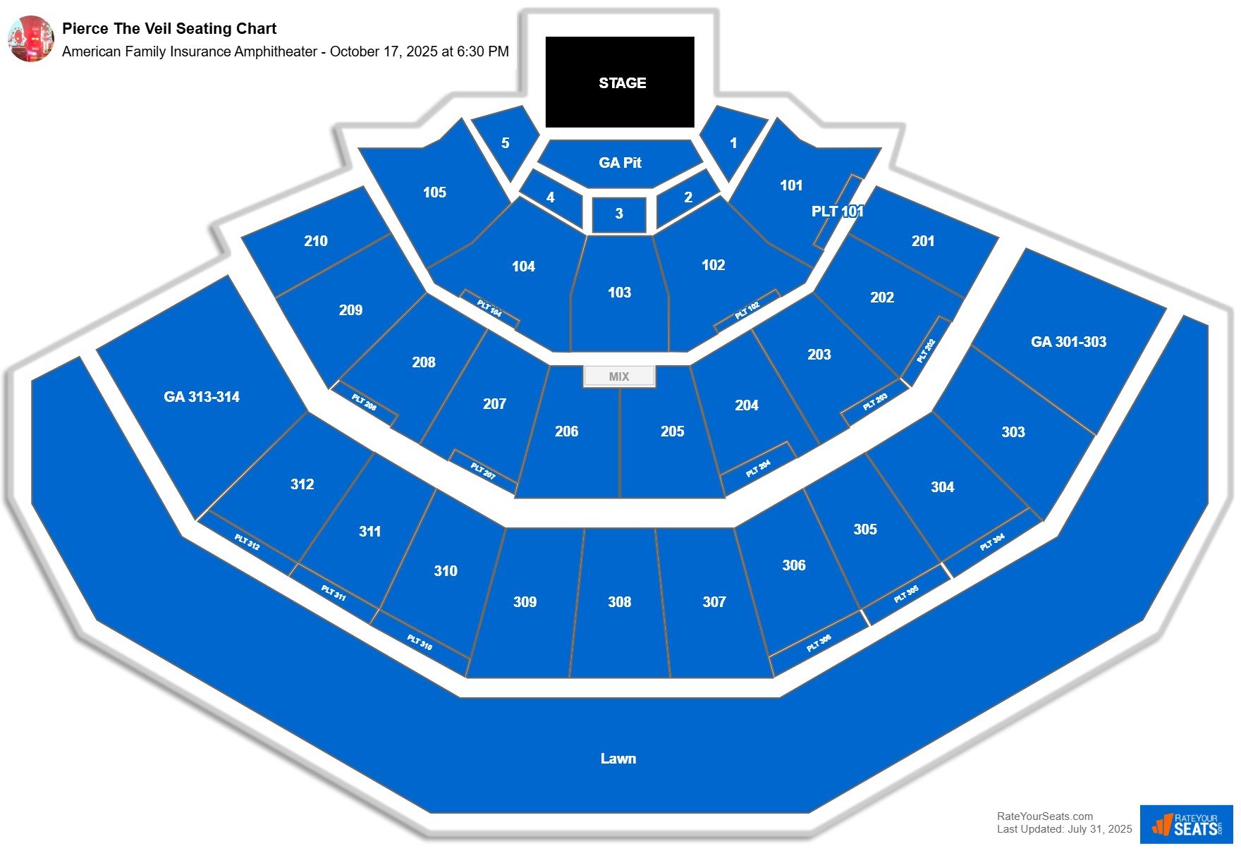 Pierce The Veil seating chart American Family Insurance Amphitheater
