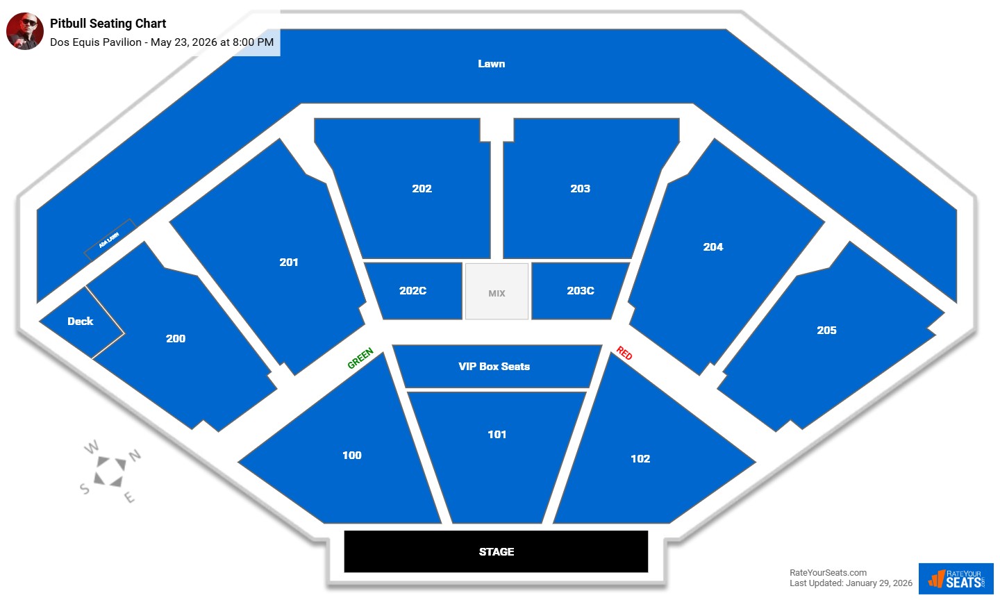 Pitbull seating chart Dos Equis Pavilion
