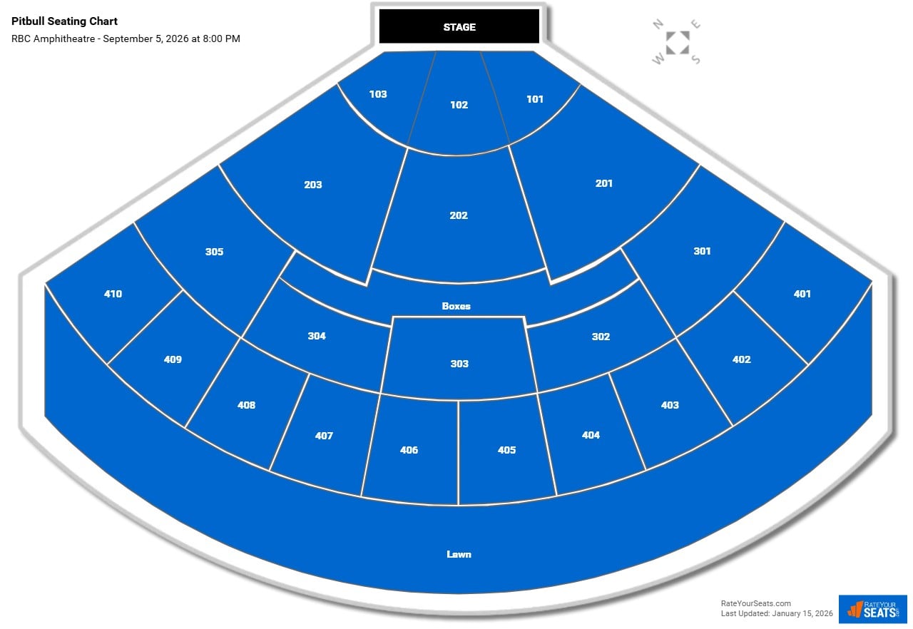 Pitbull seating chart RBC Amphitheatre