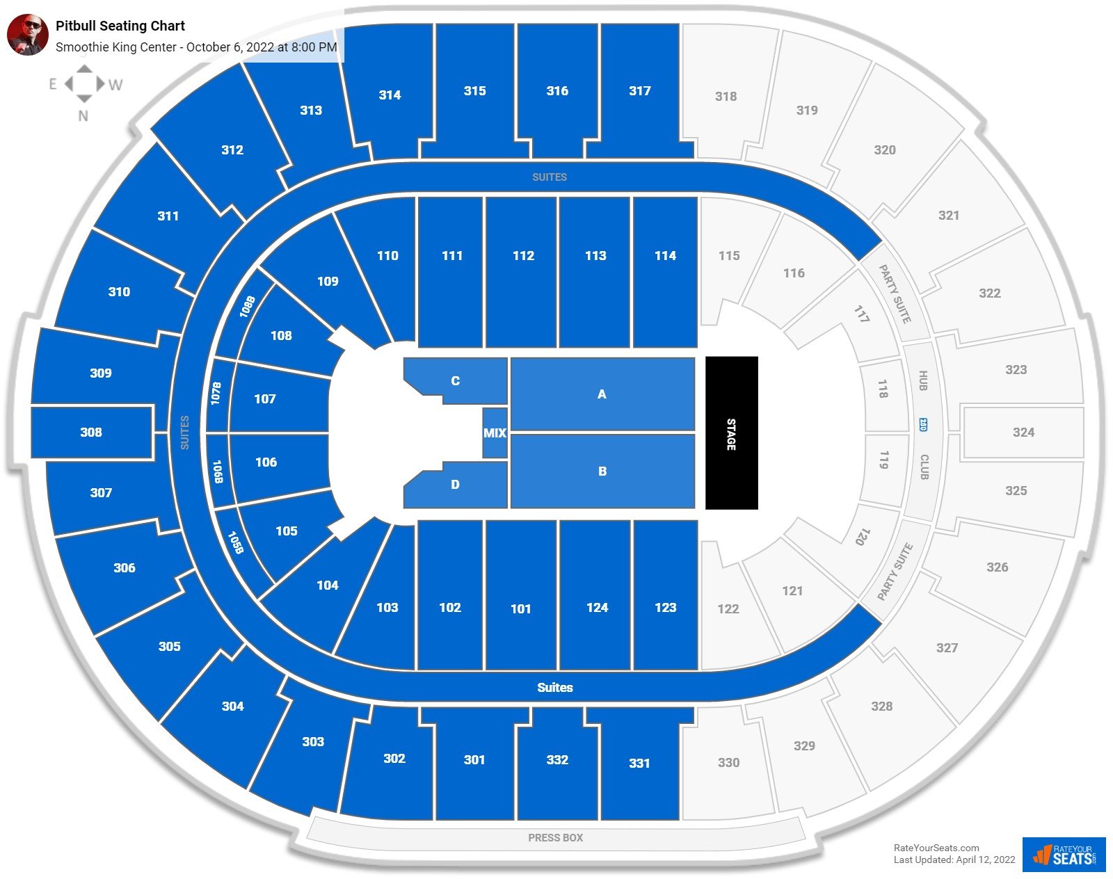 Smoothie King Center Concert Seating Chart