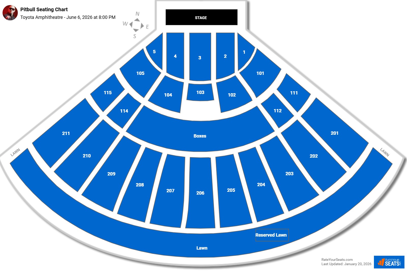 Pitbull seating chart Toyota Amphitheatre