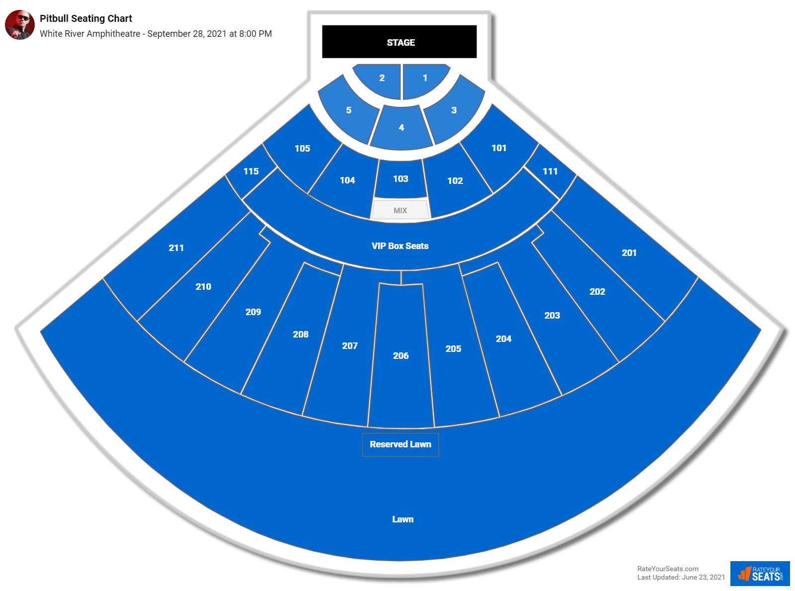Pitbull seating chart White River Amphitheatre