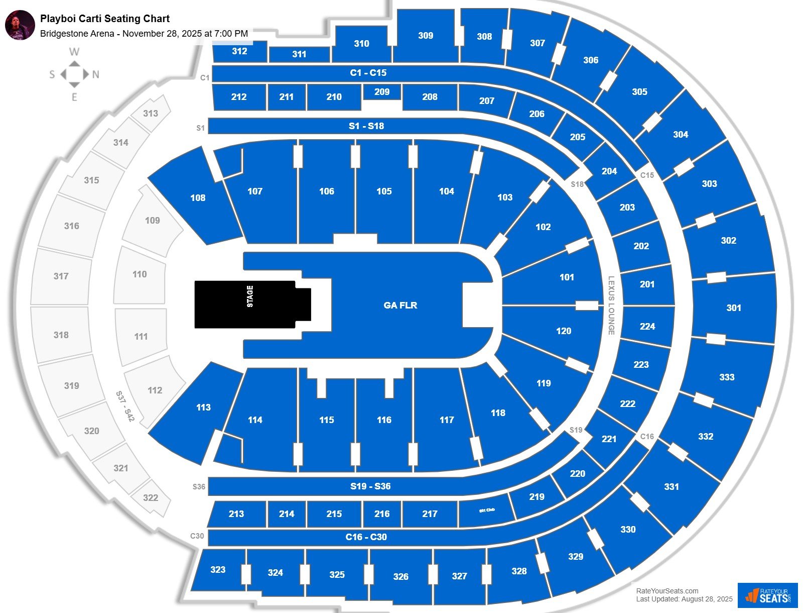 Playboi Carti seating chart Bridgestone Arena
