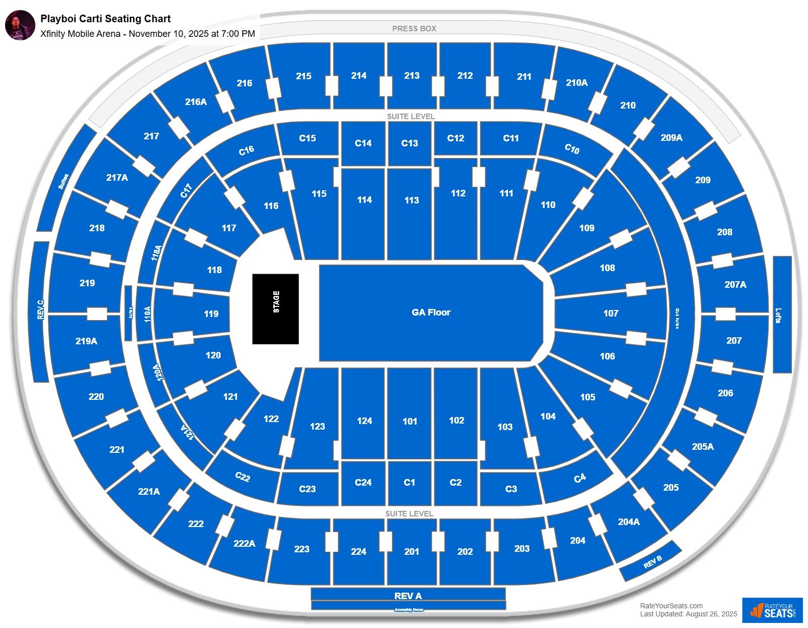 Playboi Carti seating chart Xfinity Mobile Arena