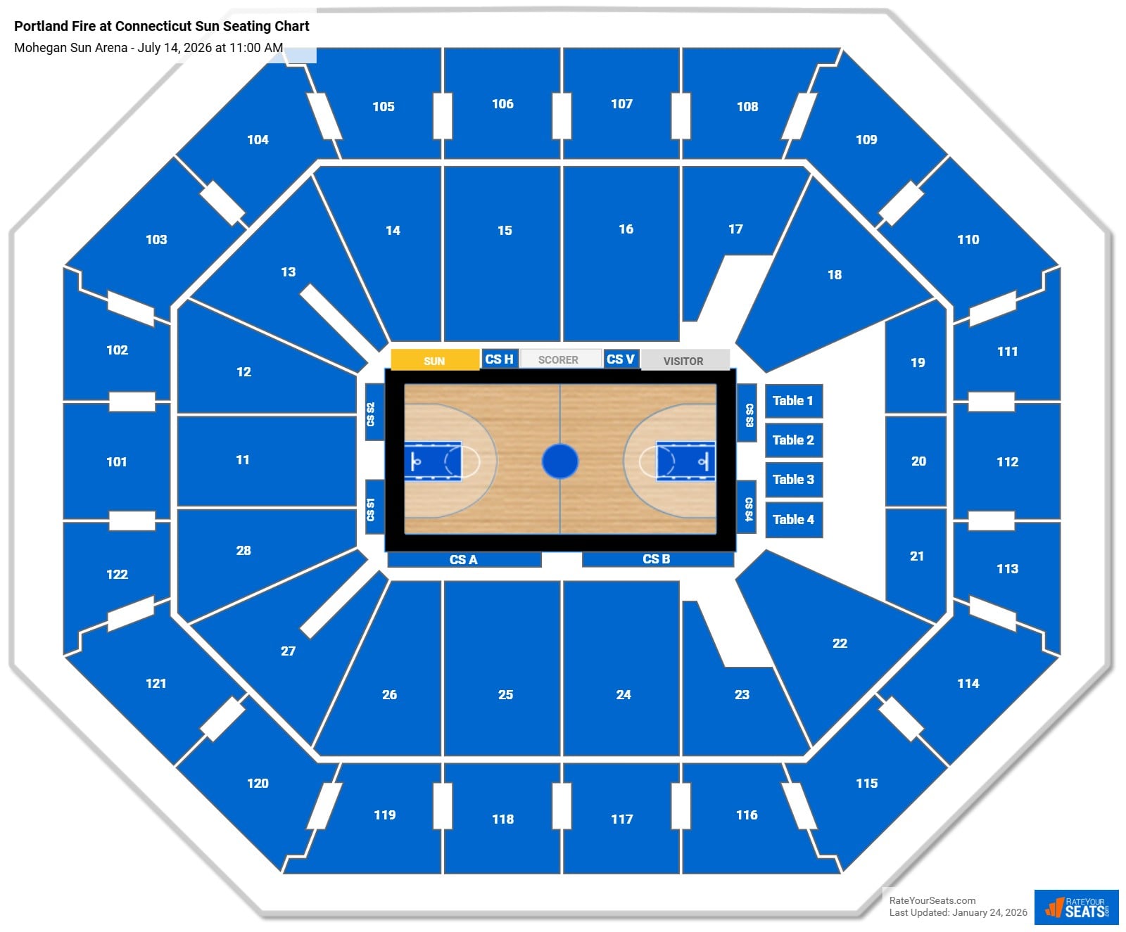 Portland Fire at Connecticut Sun seating chart Mohegan Sun Arena