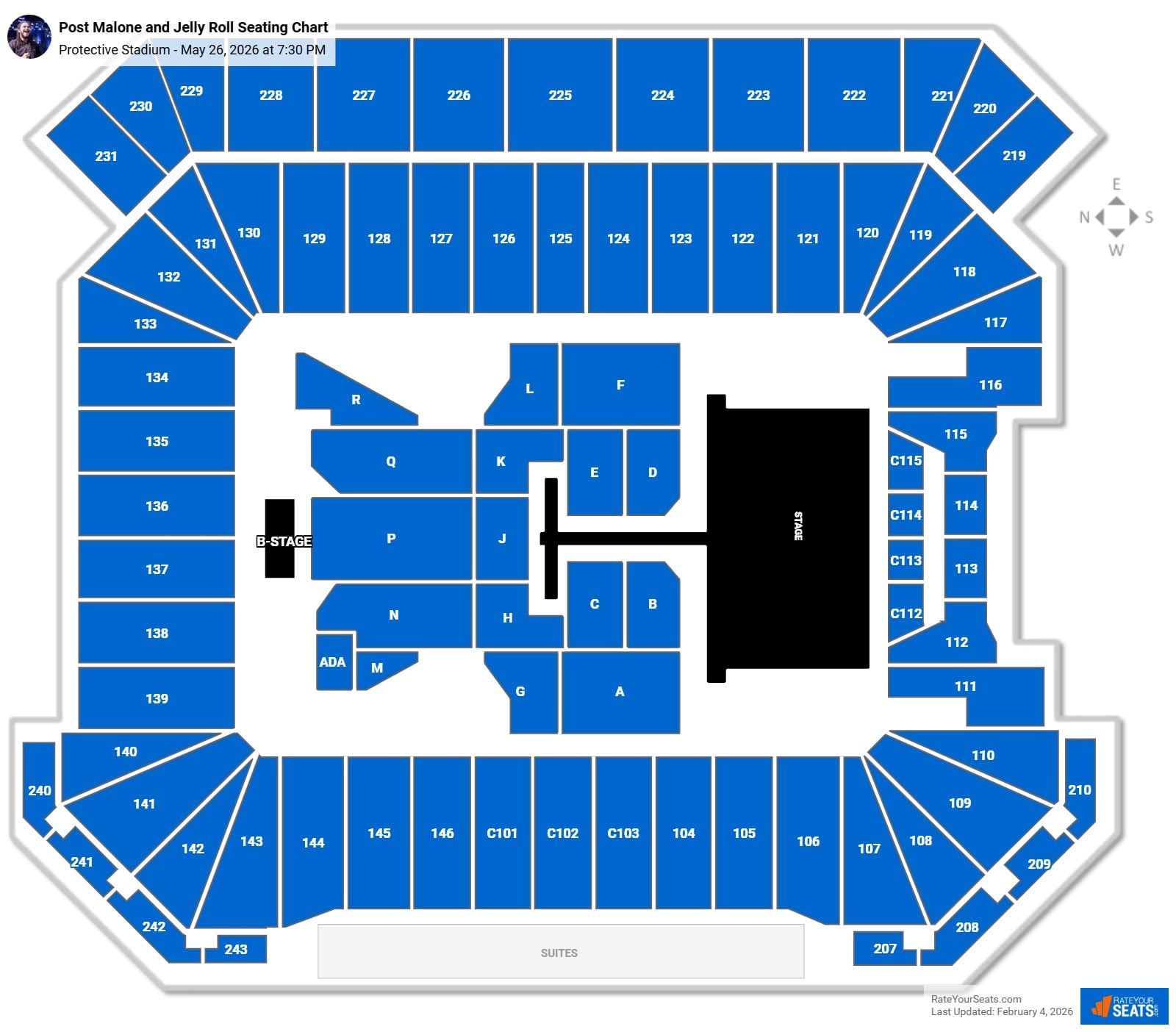 Post Malone and Jelly Roll seating chart Protective Stadium
