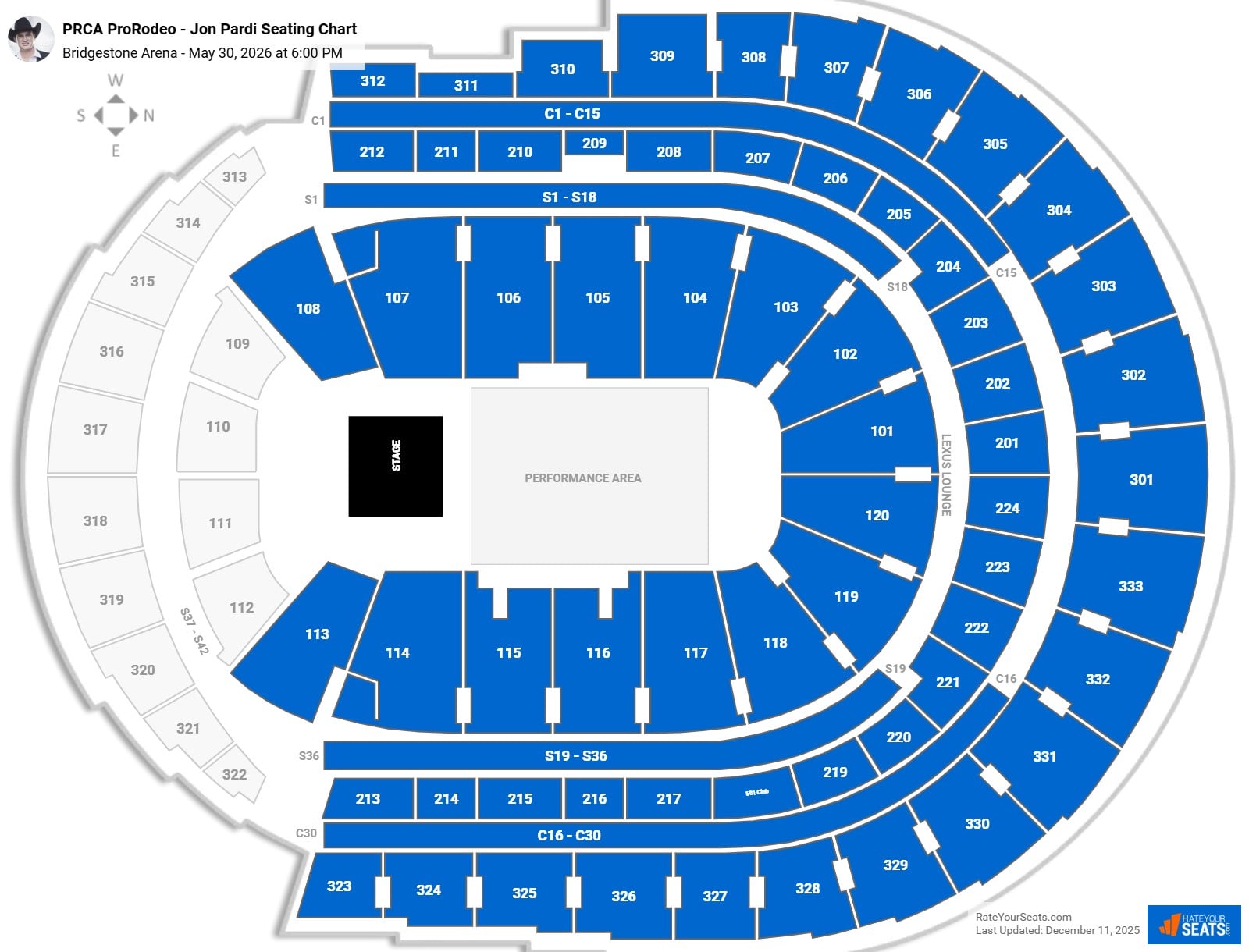 PRCA ProRodeo - Jon Pardi seating chart Bridgestone Arena