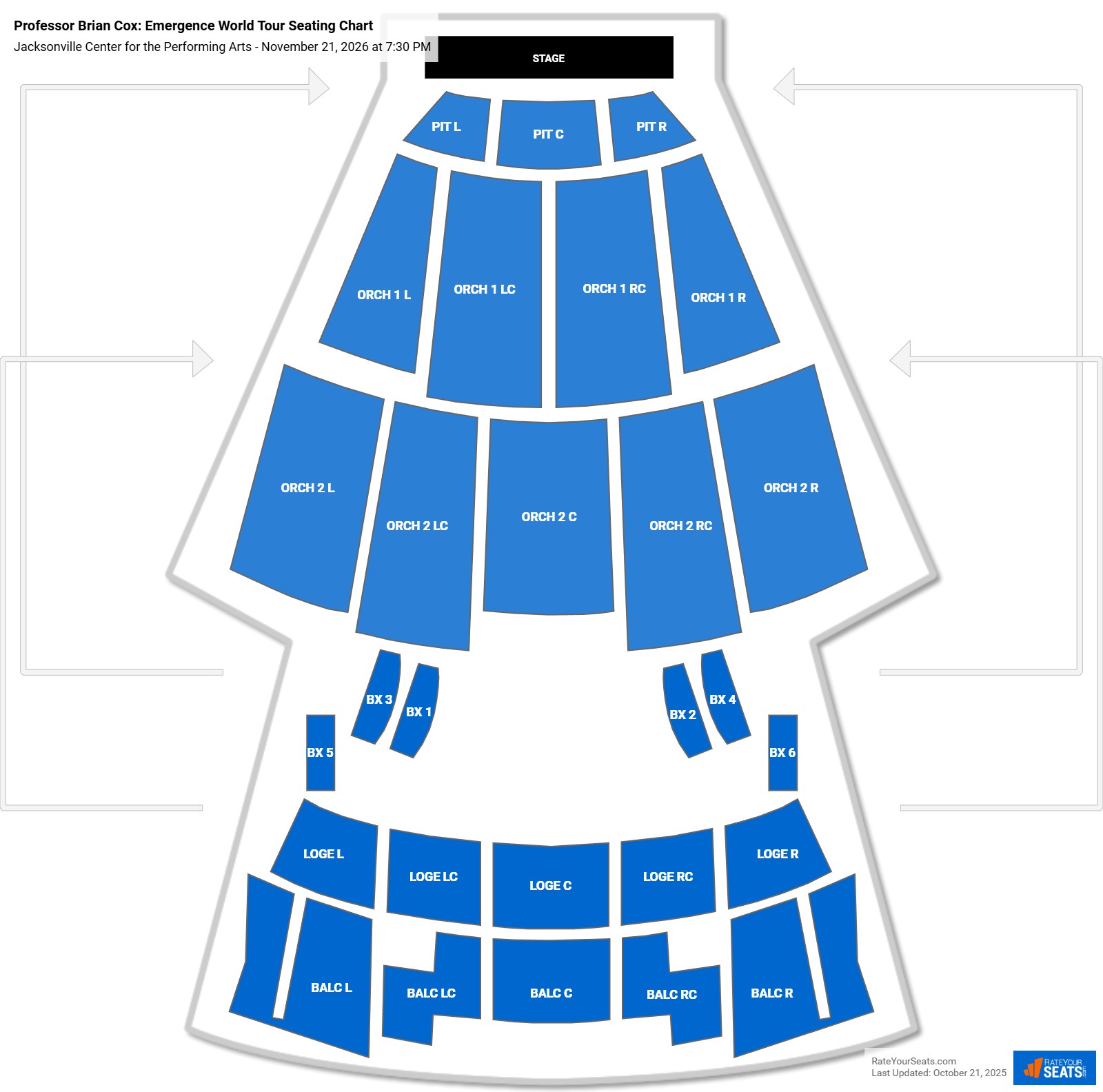 Professor Brian Cox seating chart Jacksonville Center for the Performing Arts (Moran)