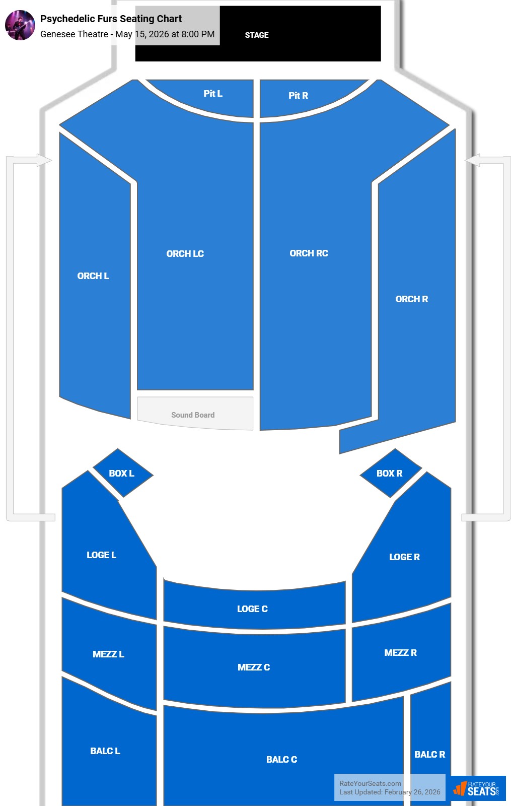 Psychedelic Furs seating chart Genesee Theatre