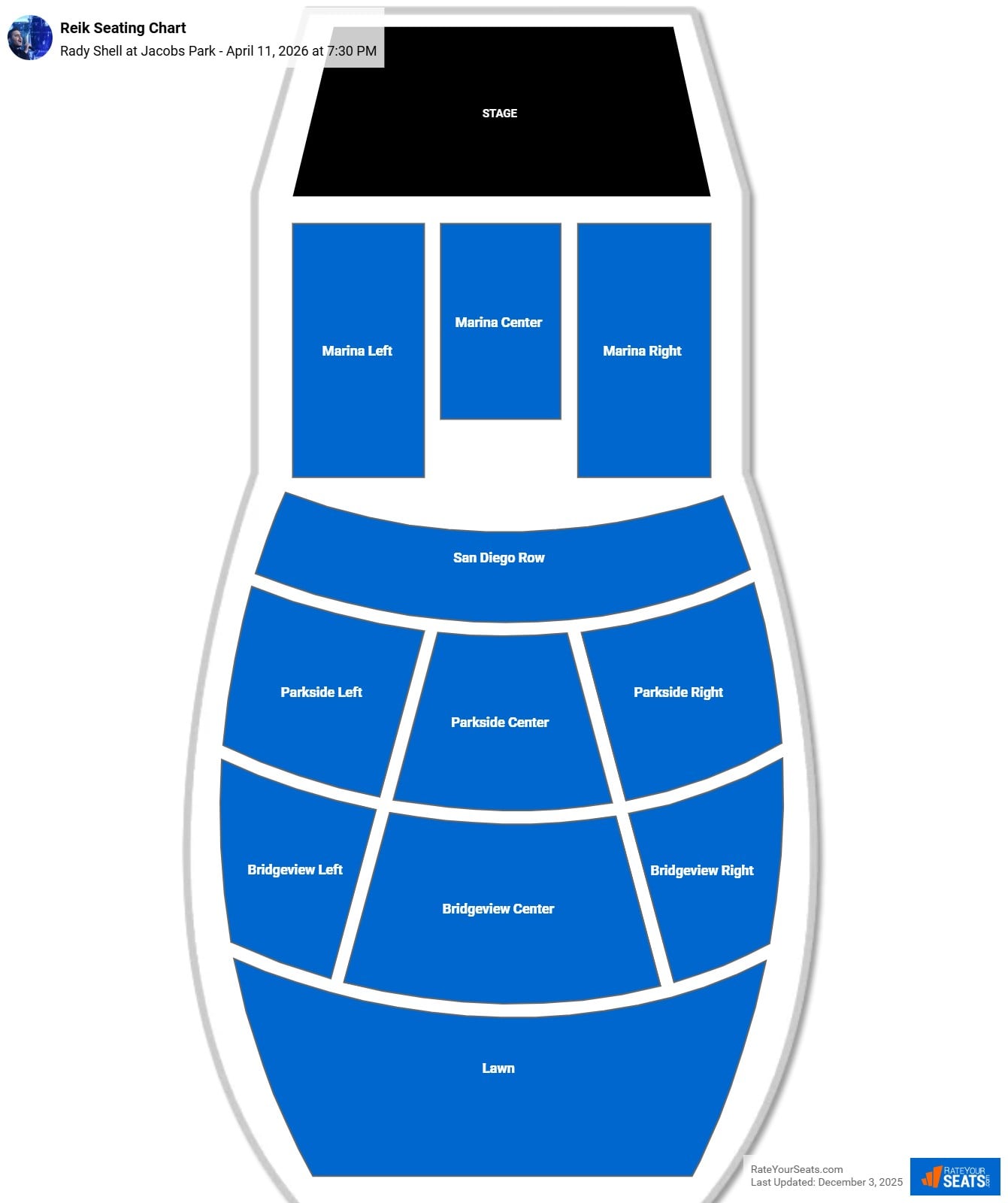 Reik seating chart Rady Shell at Jacobs Park