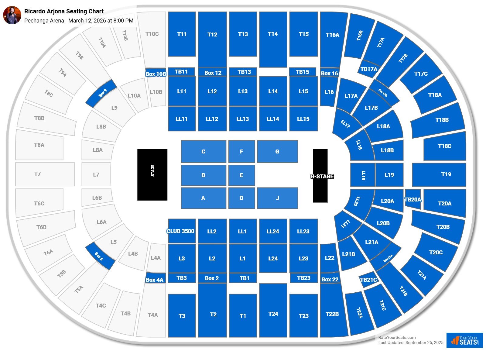 Ricardo Arjona seating chart Pechanga Arena