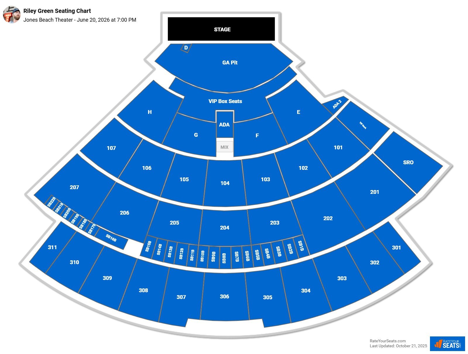 Riley Green seating chart Jones Beach Theater