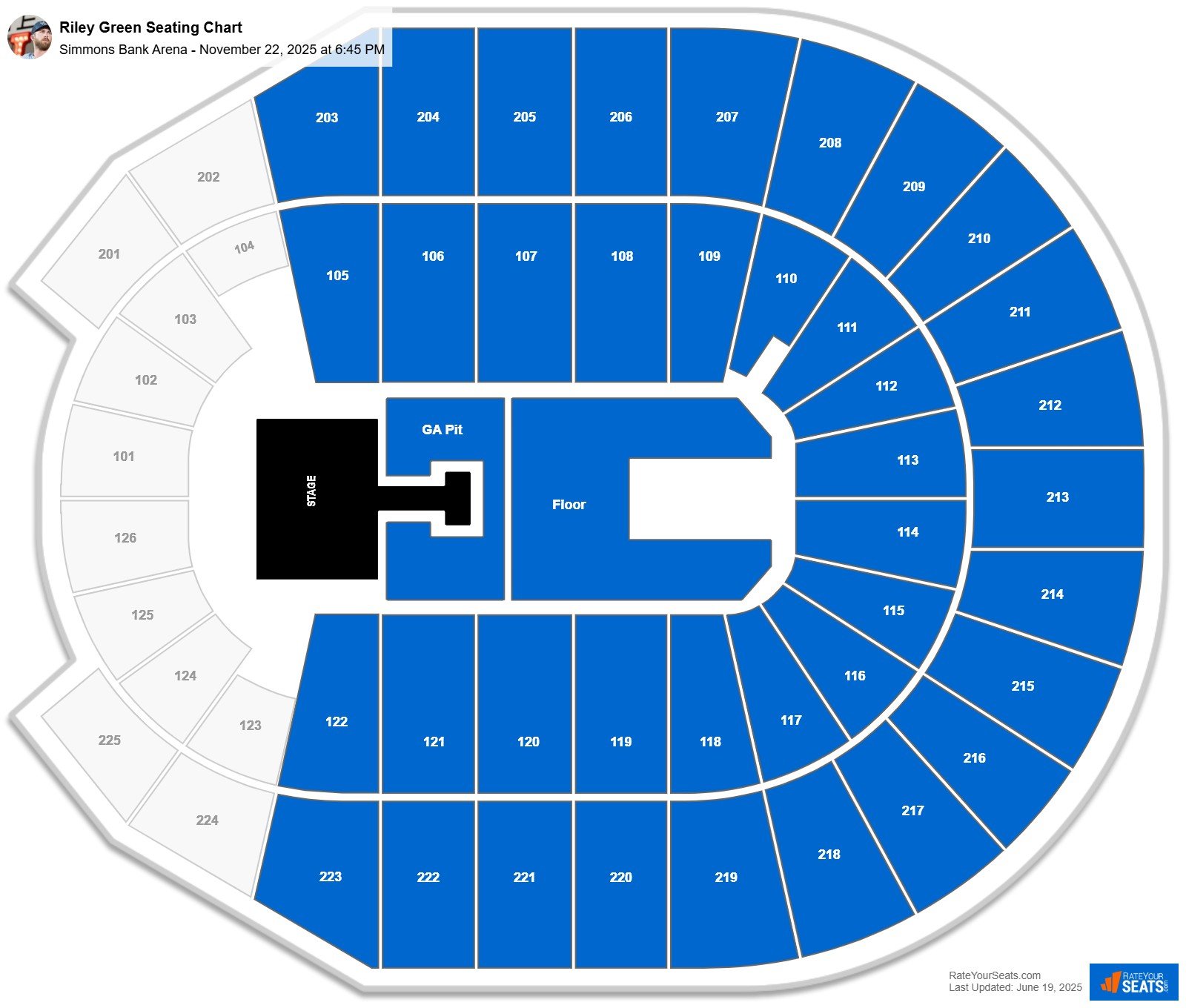 Riley Green seating chart Simmons Bank Arena