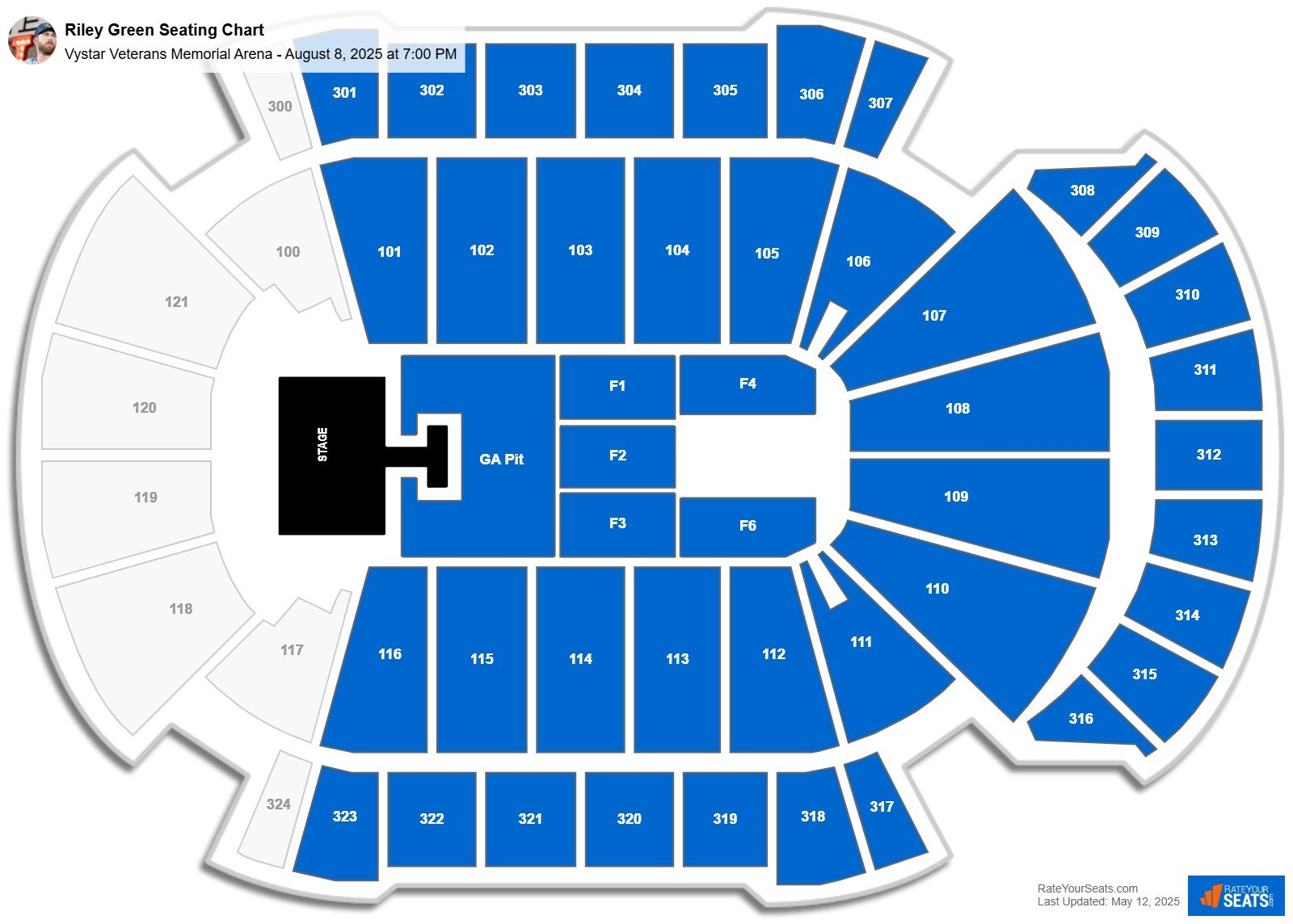 Riley Green seating chart Vystar Veterans Memorial Arena