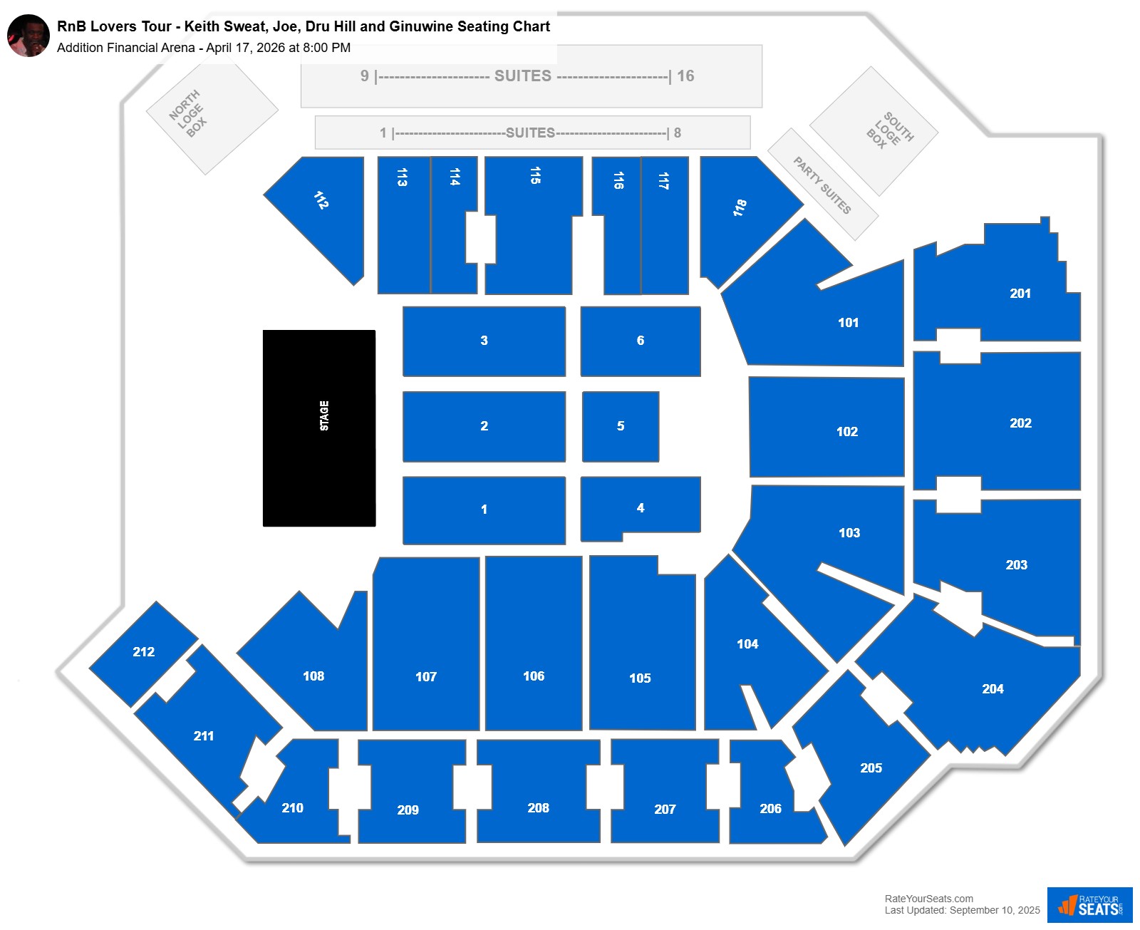 RnB Lovers Tour - Keith Sweat, Joe, Dru Hill and Ginuwine seating chart Addition Financial Arena