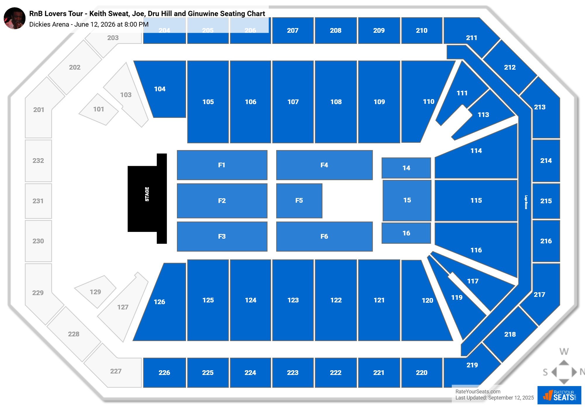 RnB Lovers Tour - Keith Sweat, Joe, Dru Hill and Ginuwine seating chart Dickies Arena