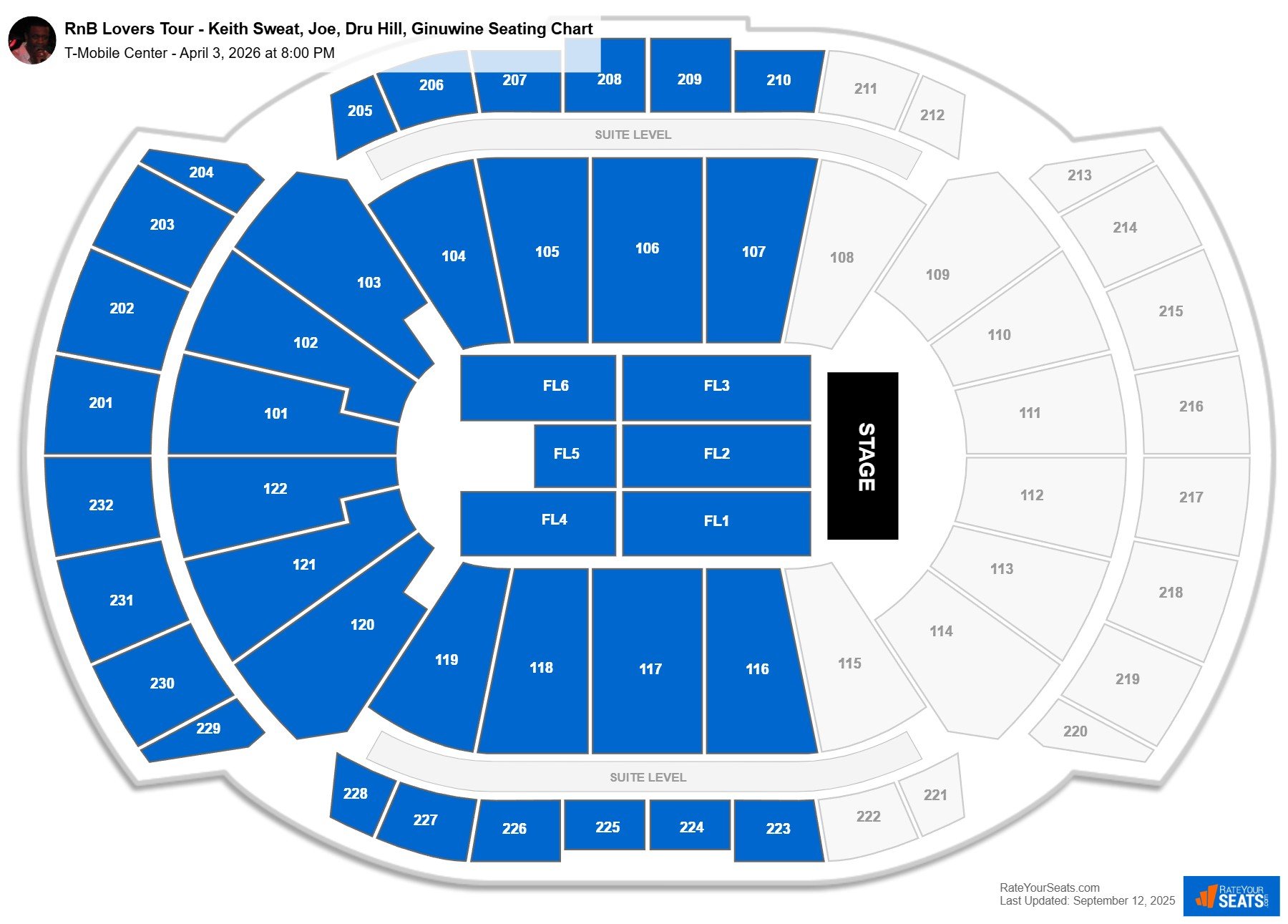 RnB Lovers Tour - Keith Sweat, Joe, Dru Hill, Ginuwine seating chart T-Mobile Center