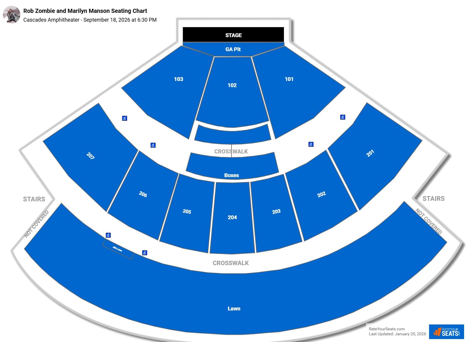 Rob Zombie and Marilyn Manson seating chart Cascades Amphitheater