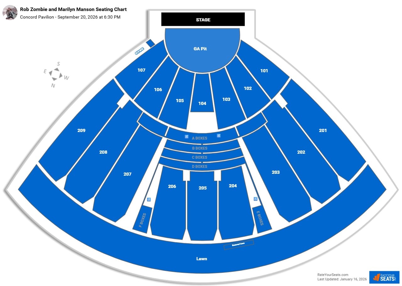 Rob Zombie and Marilyn Manson seating chart Concord Pavilion