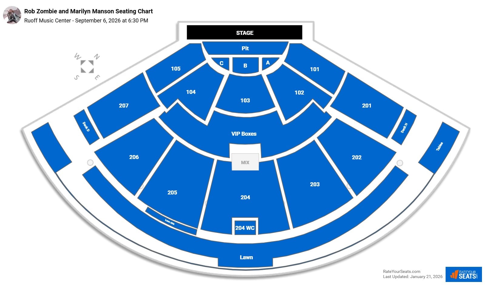 Rob Zombie and Marilyn Manson seating chart Ruoff Music Center