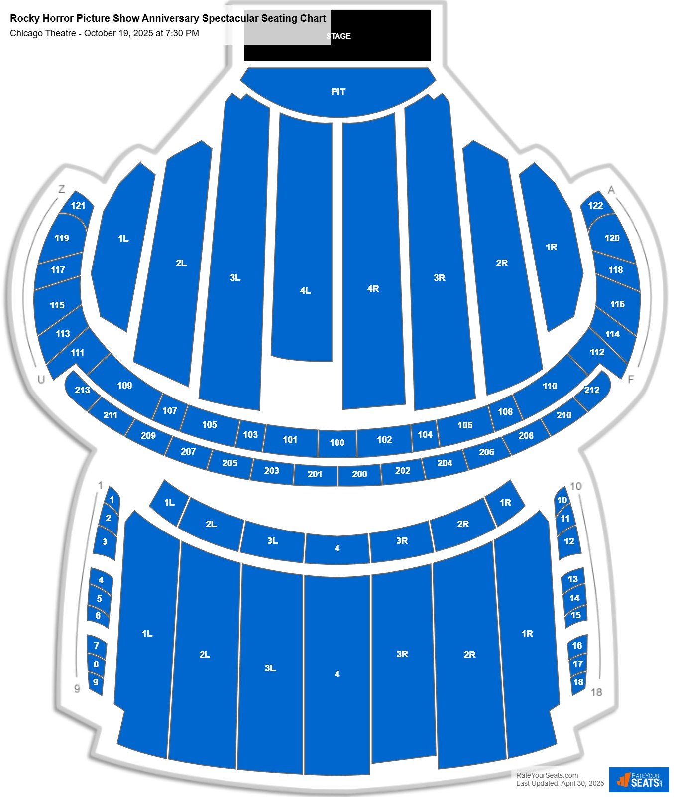 Rocky Horror Picture Show Anniversary Spectacular seating chart Chicago Theatre