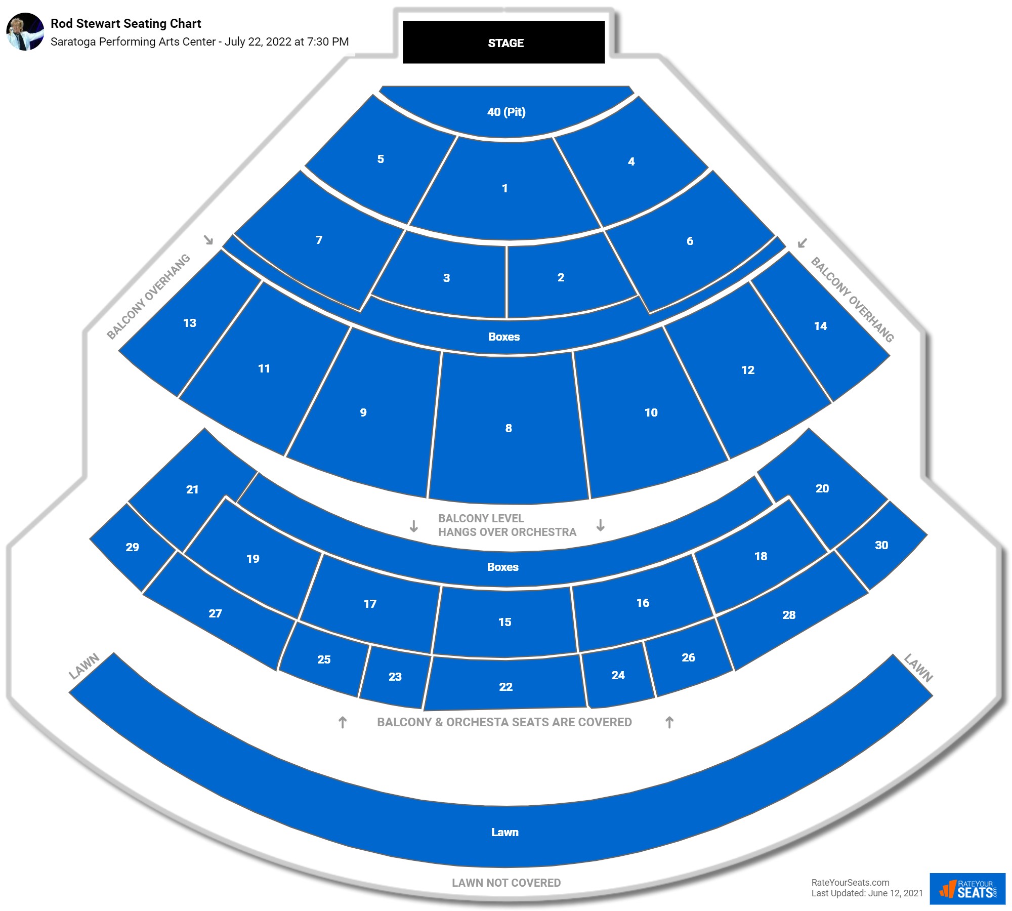 Rod Stewart seating chart Saratoga Performing Arts Center