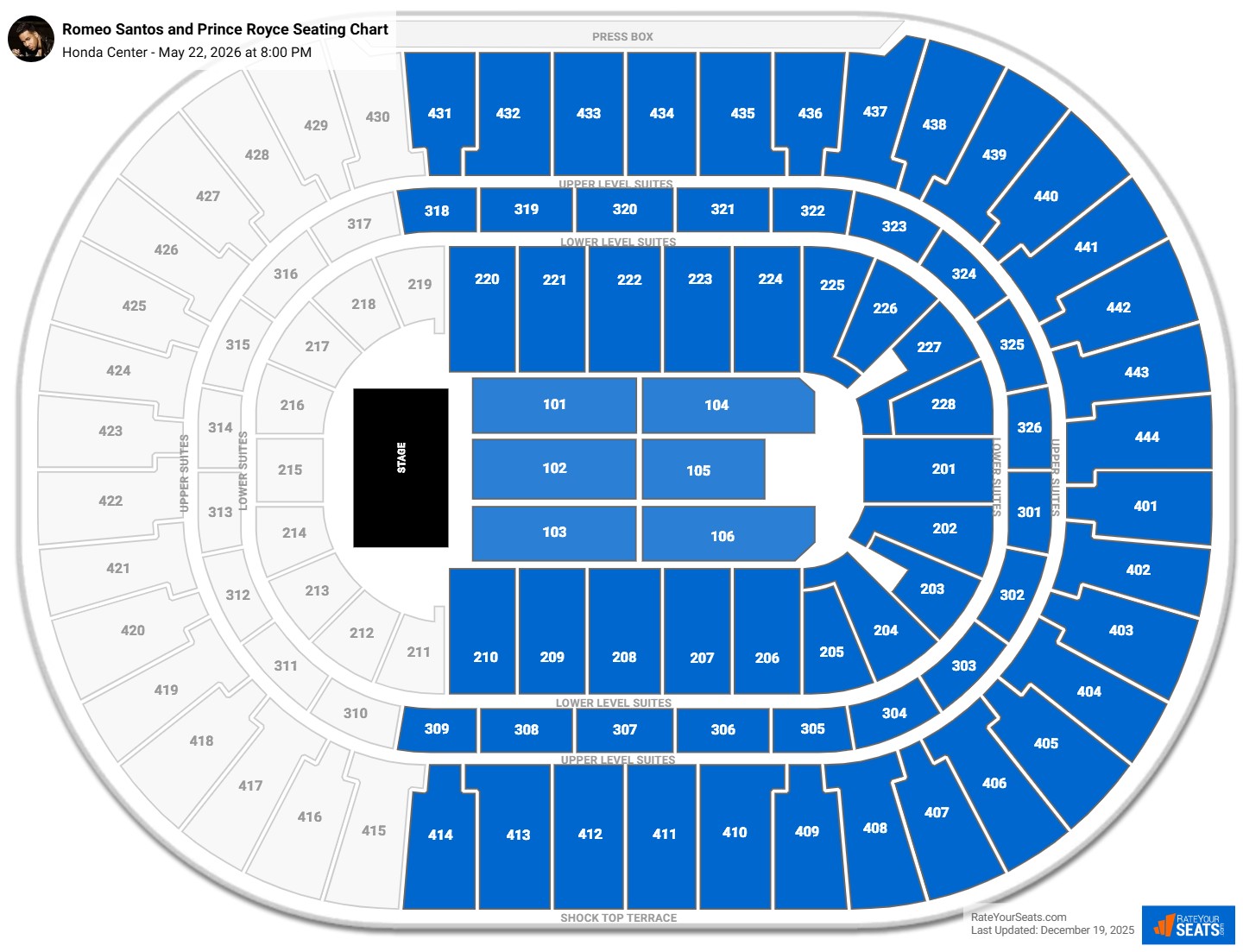 Romeo Santos and Prince Royce seating chart Honda Center