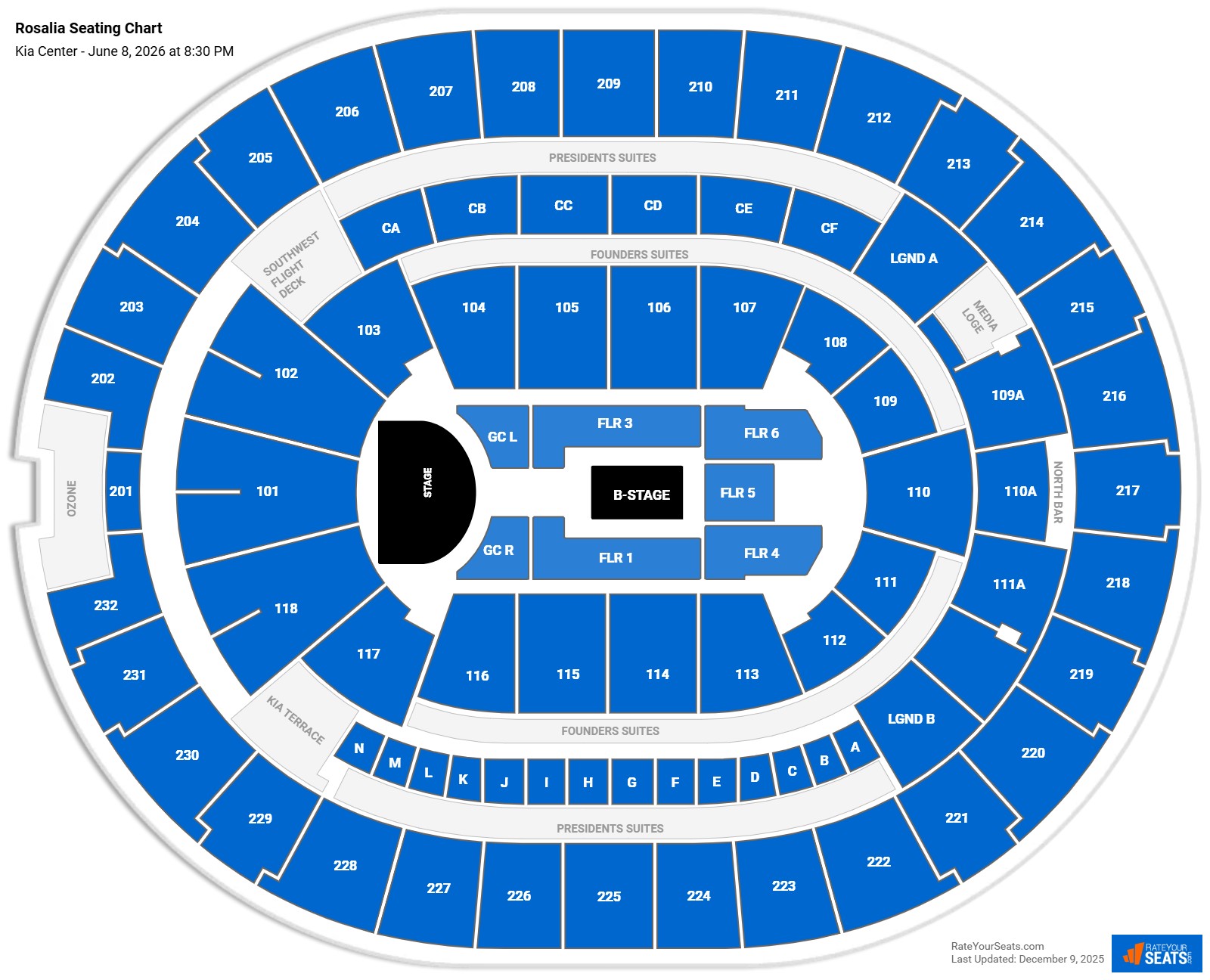 Rosalia seating chart Kia Center