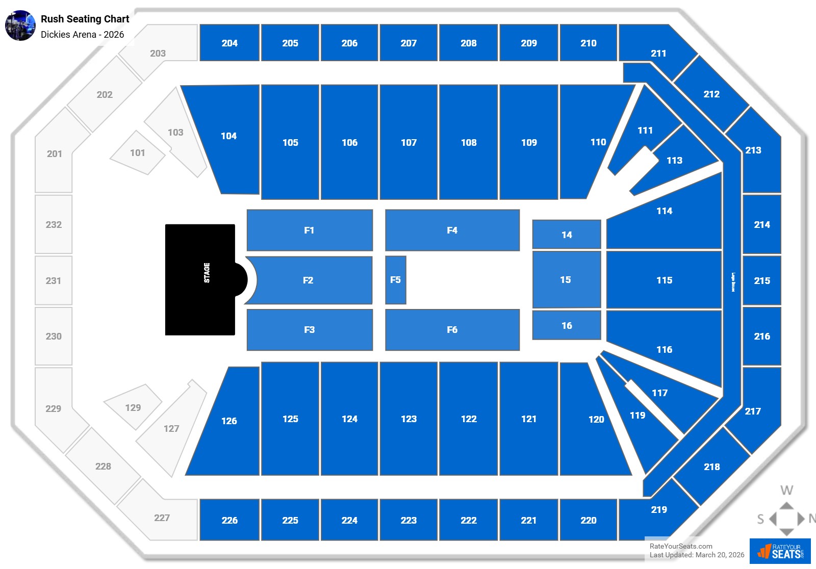 Rush seating chart Dickies Arena