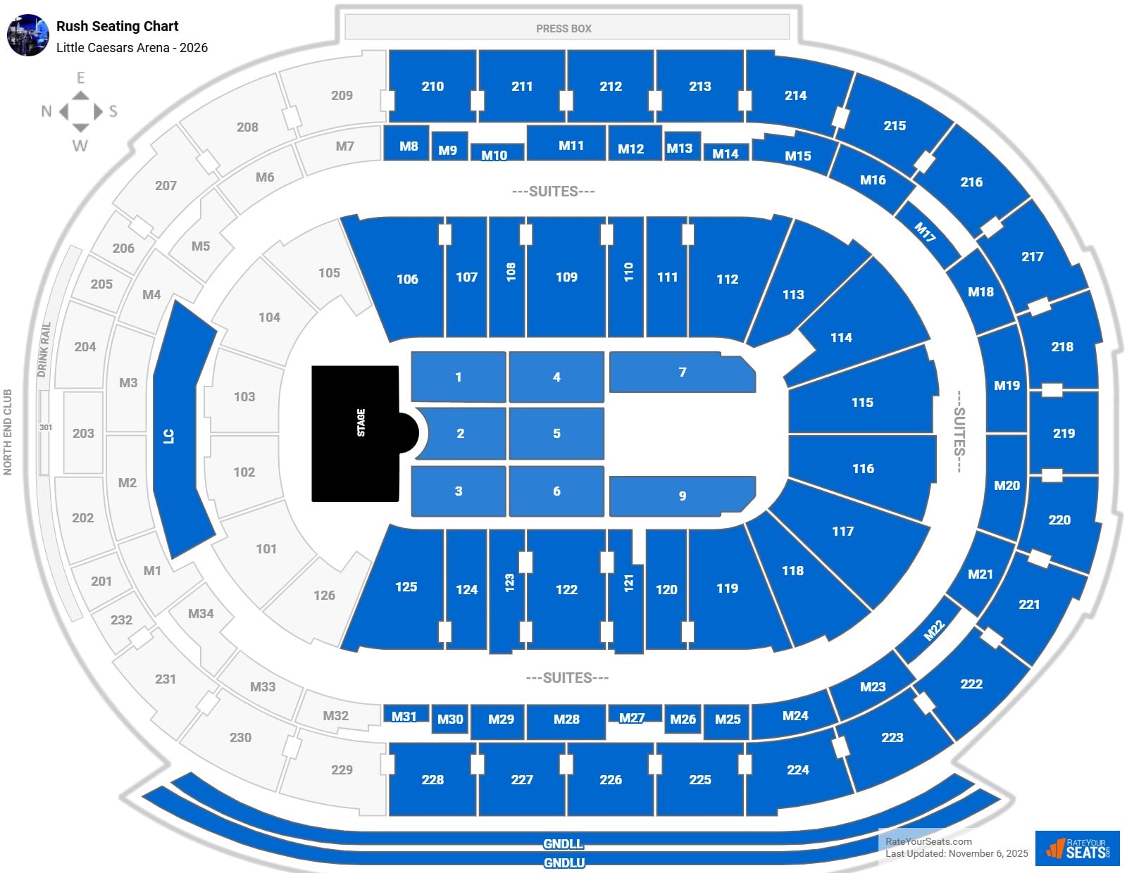 Rush seating chart Little Caesars Arena