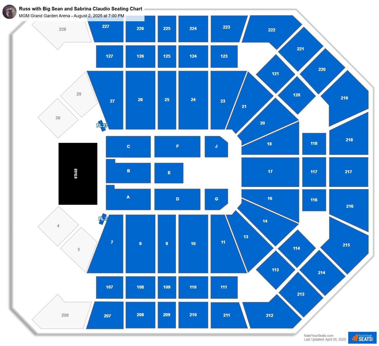 Russ with Big Sean and Sabrina Claudio seating chart MGM Grand Garden Arena