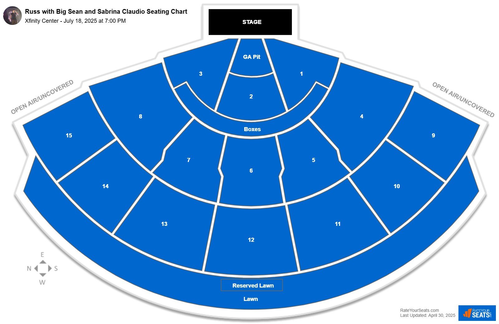 Russ with Big Sean and Sabrina Claudio seating chart Xfinity Center (Mansfield)