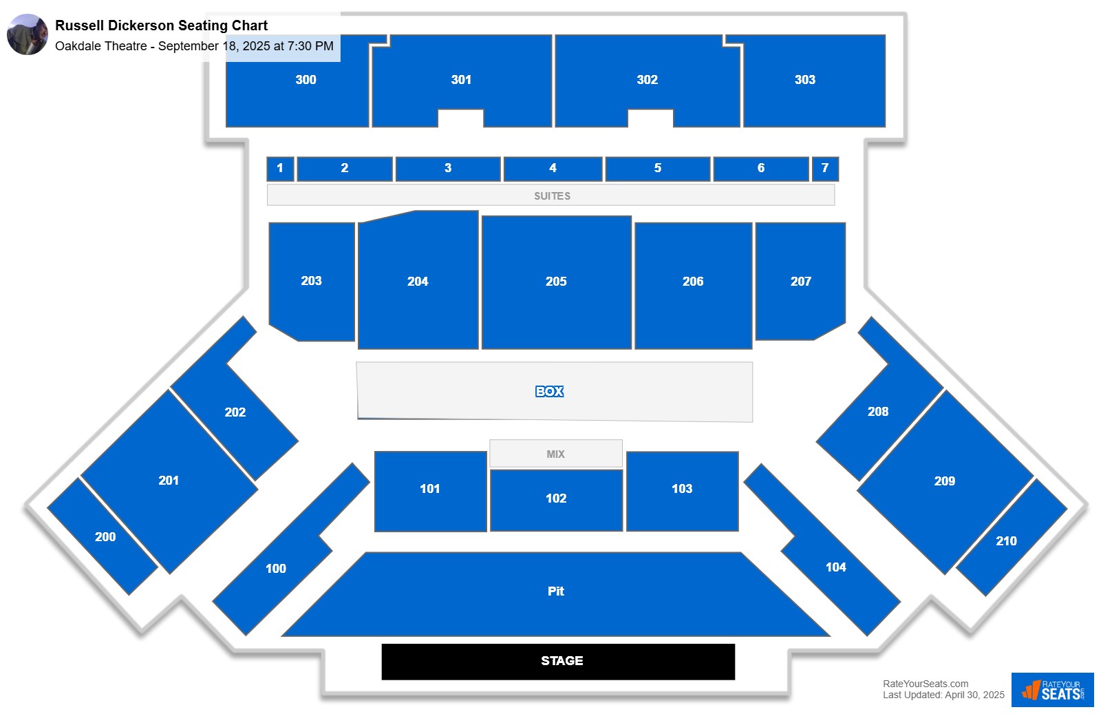 Russell Dickerson seating chart Oakdale Theatre