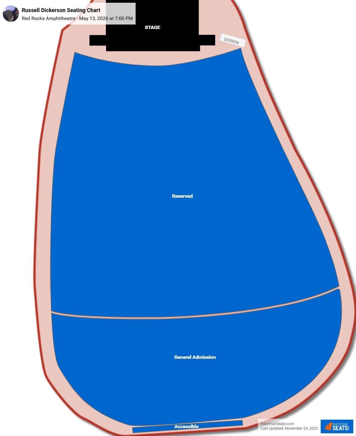 Russell Dickerson seating chart Red Rocks Amphitheatre