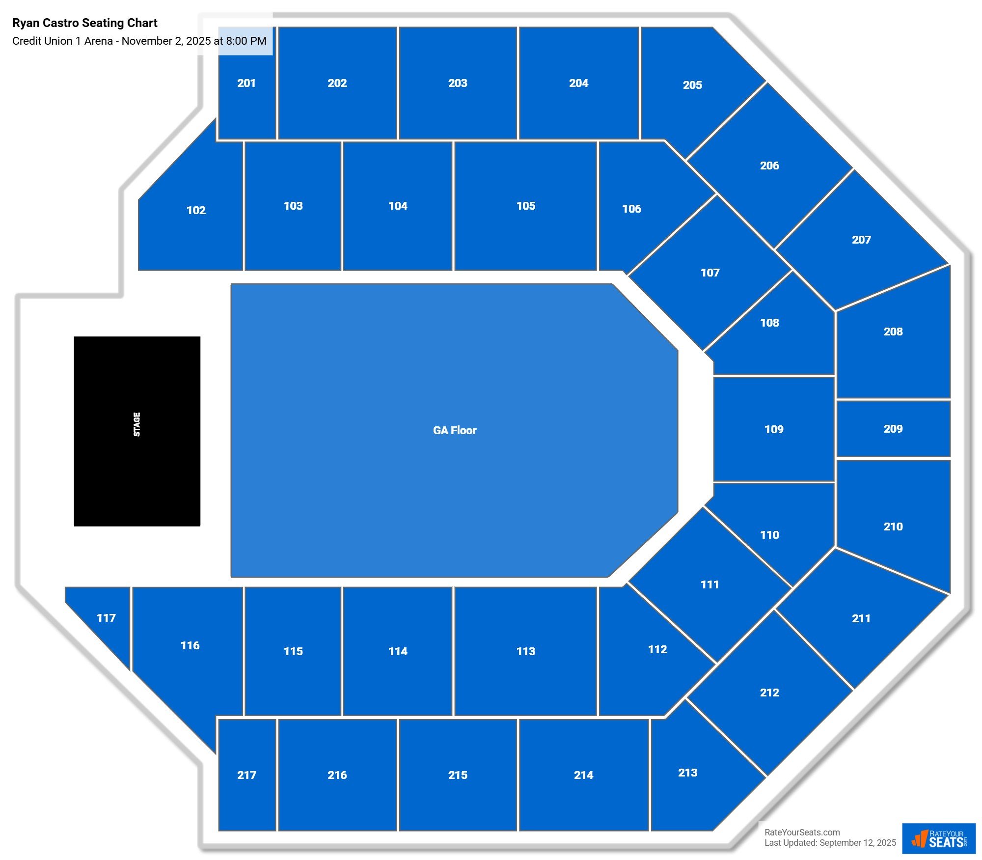 Ryan Castro seating chart Credit Union 1 Arena