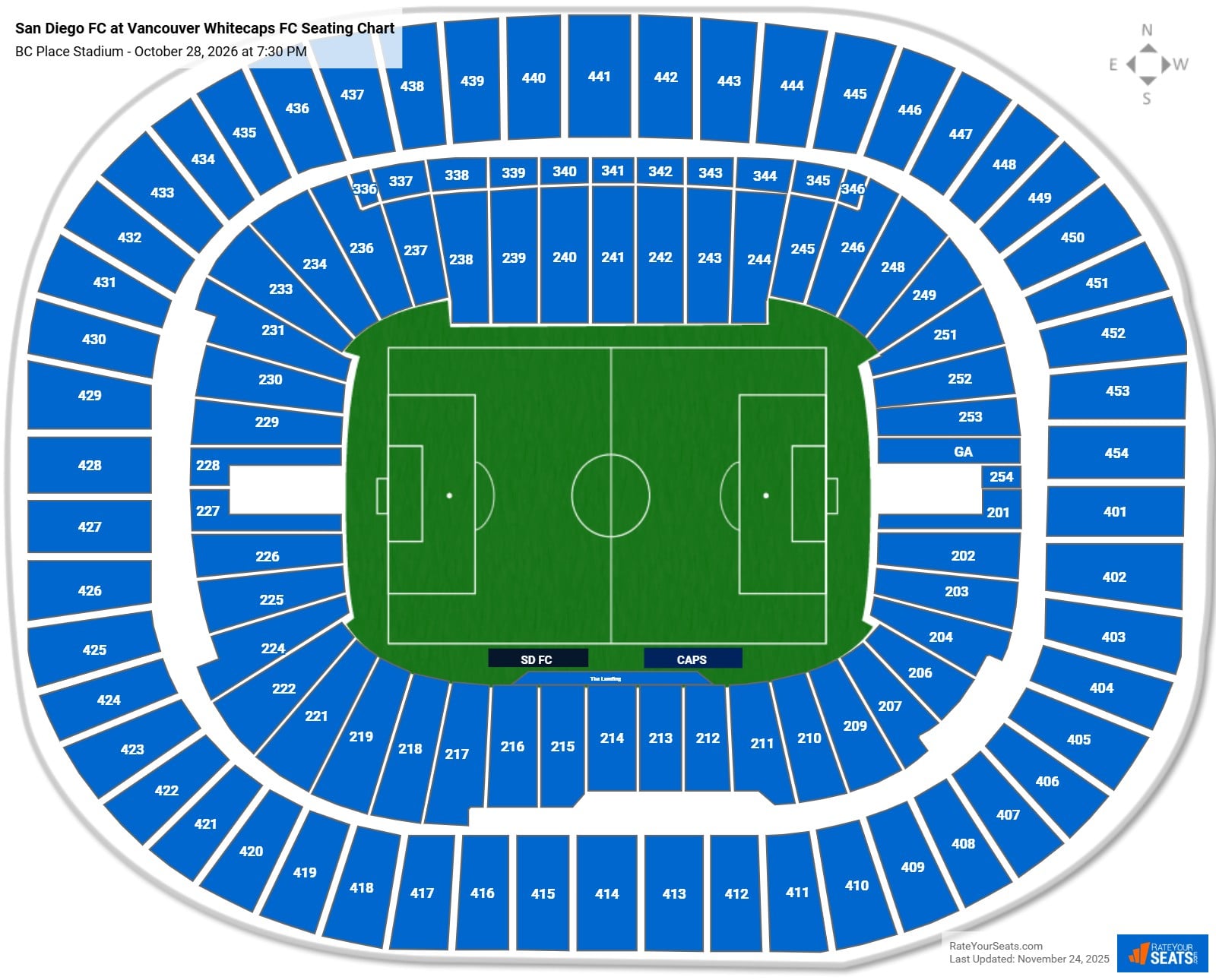 San Diego FC at Vancouver Whitecaps FC seating chart BC Place Stadium