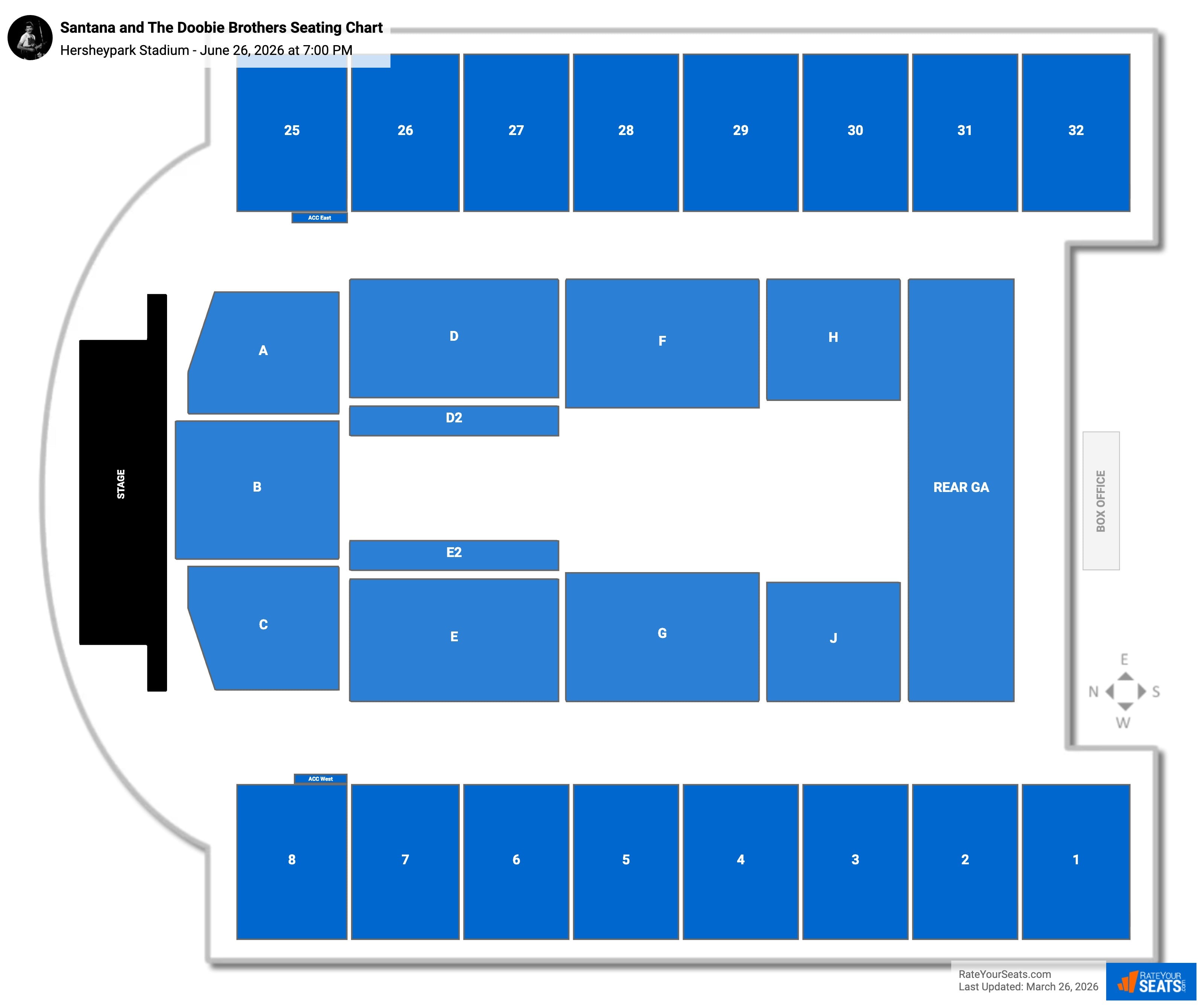 Santana and The Doobie Brothers seating chart Hersheypark Stadium