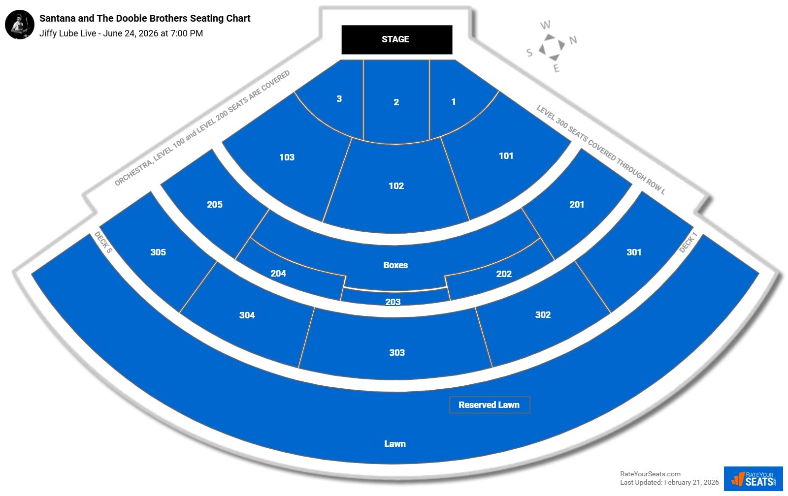 Santana and The Doobie Brothers seating chart Jiffy Lube Live