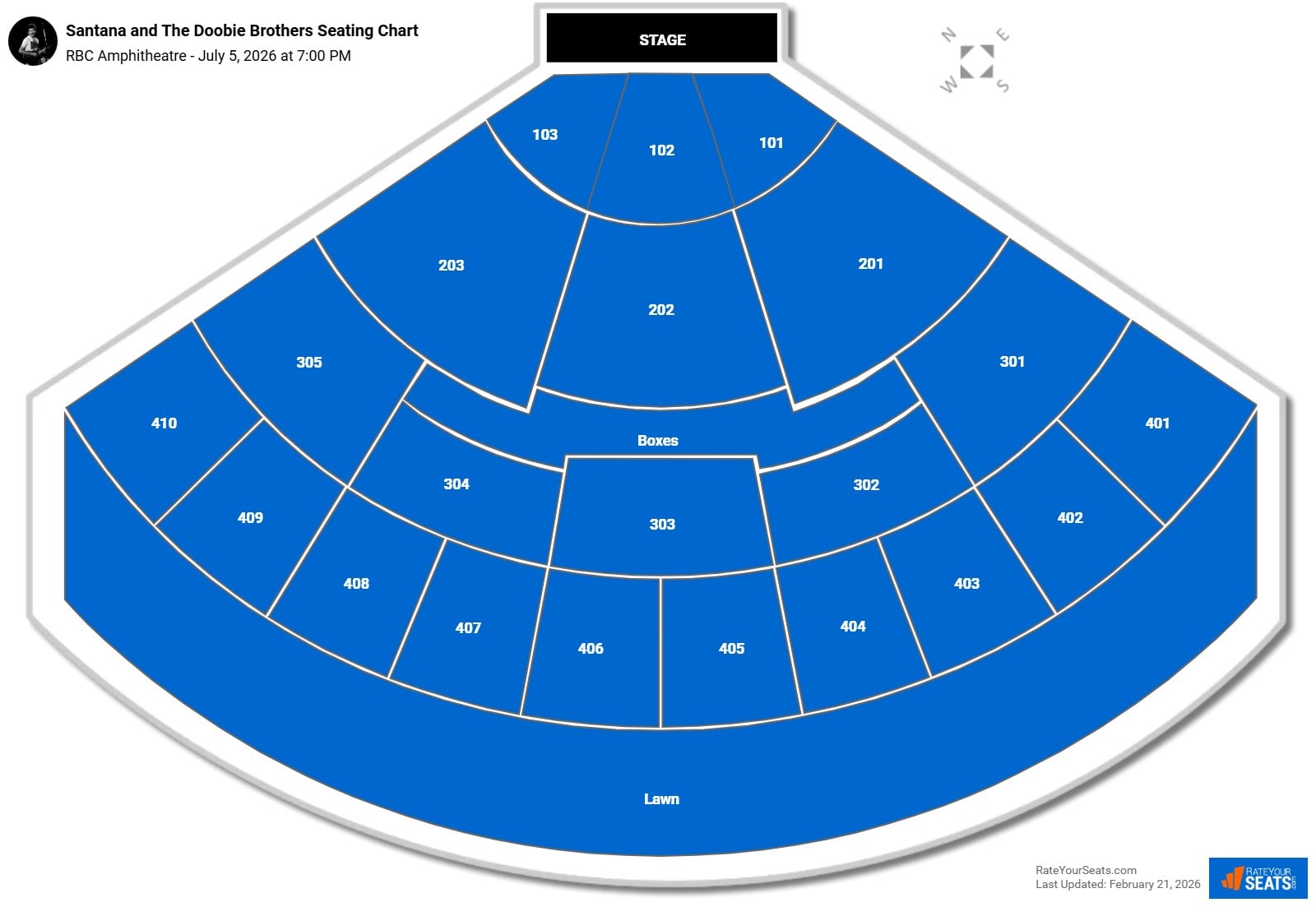 Santana and The Doobie Brothers seating chart RBC Amphitheatre