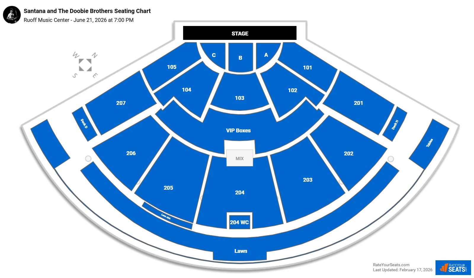 Santana and The Doobie Brothers seating chart Ruoff Music Center