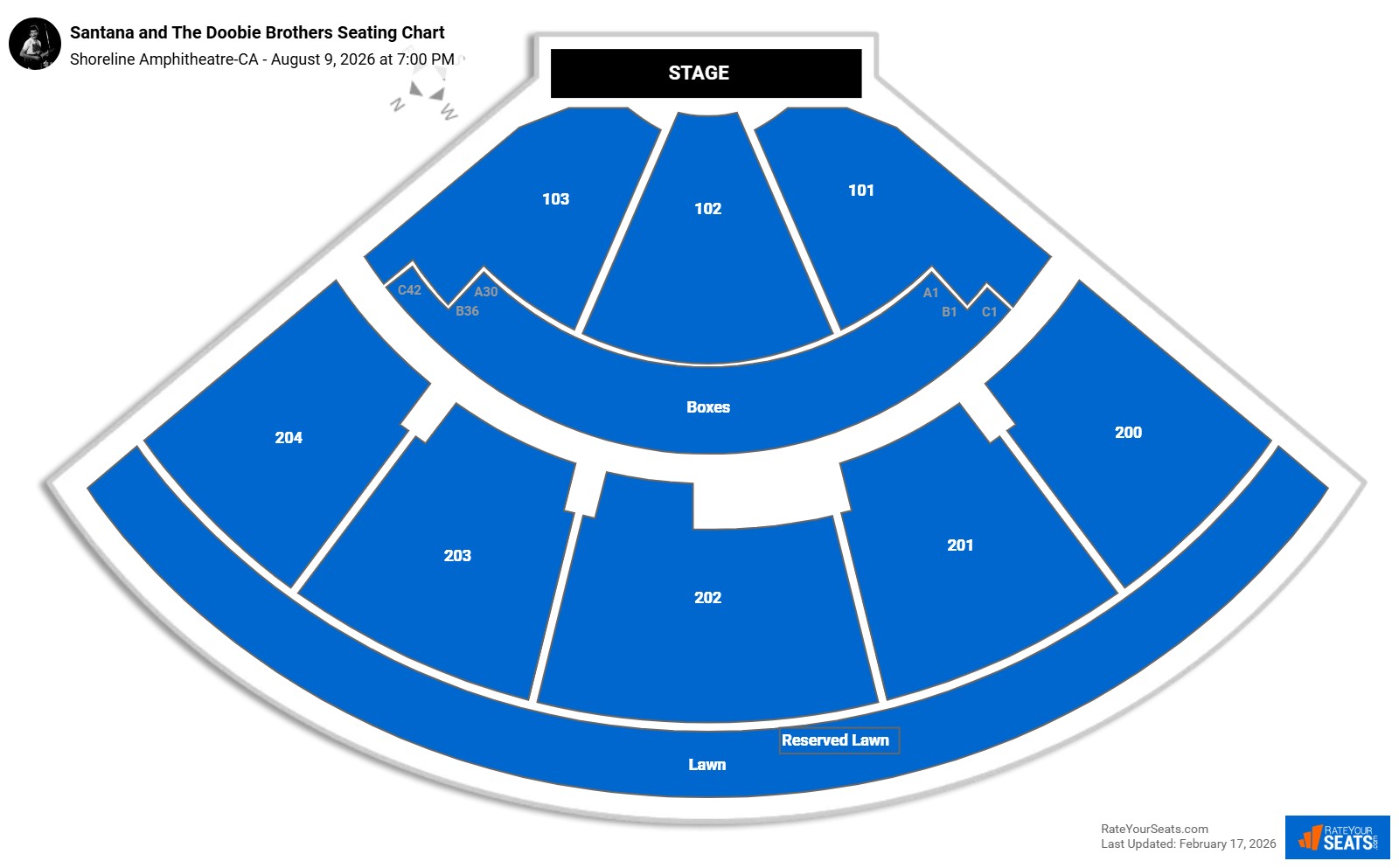 Santana and The Doobie Brothers seating chart Shoreline Amphitheatre-CA