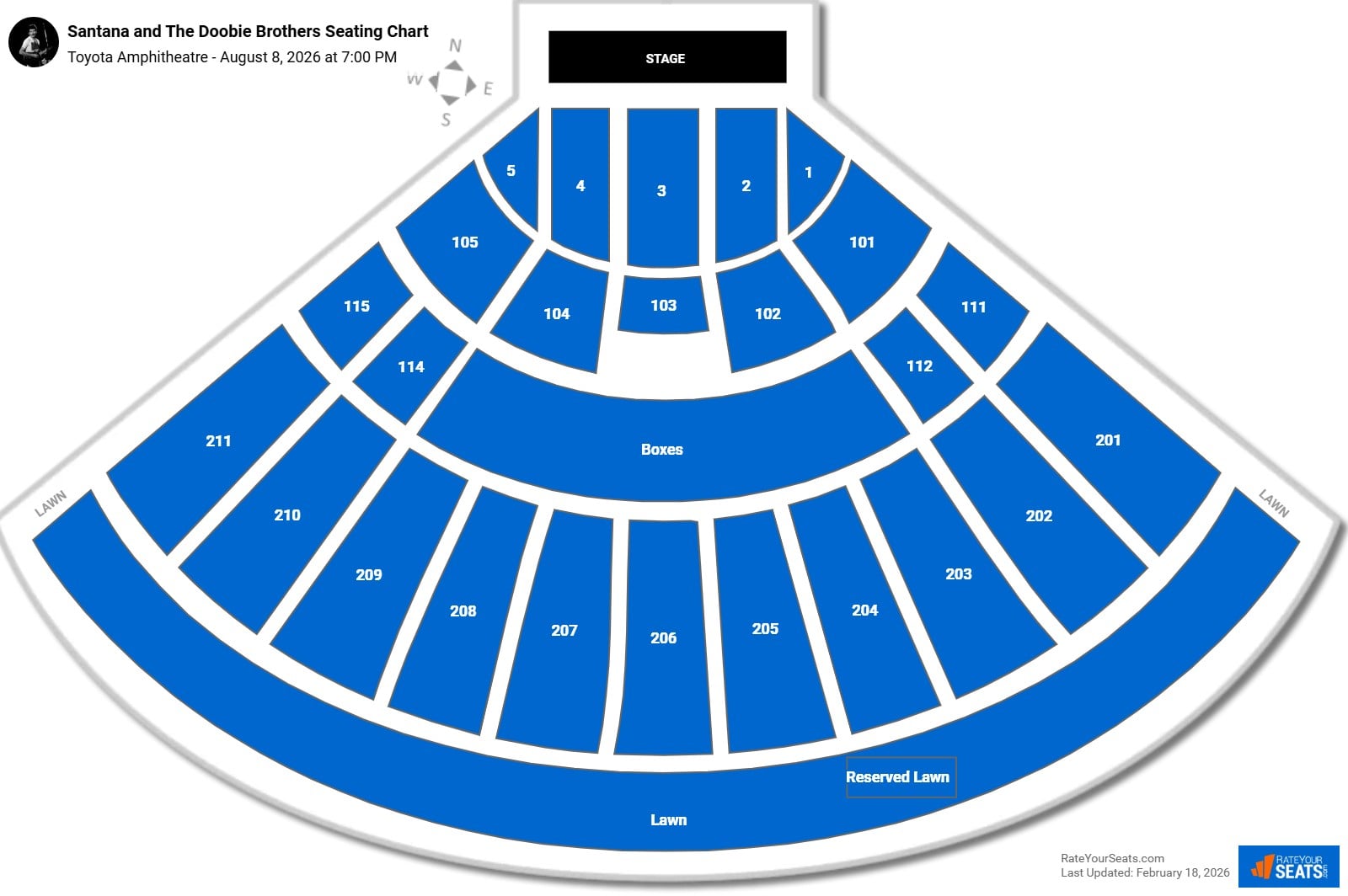 Santana and The Doobie Brothers seating chart Toyota Amphitheatre