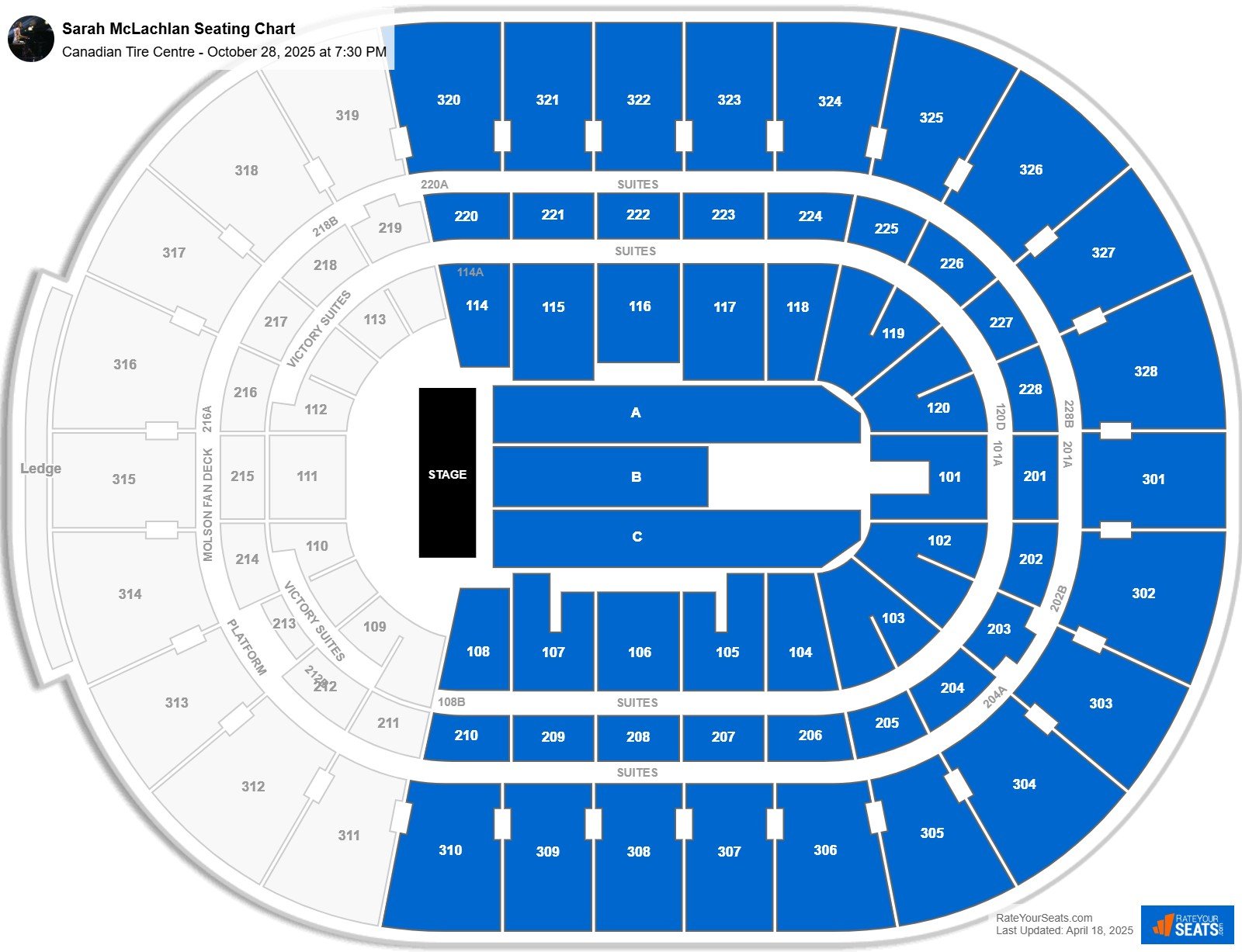 Sarah McLachlan seating chart Canadian Tire Centre